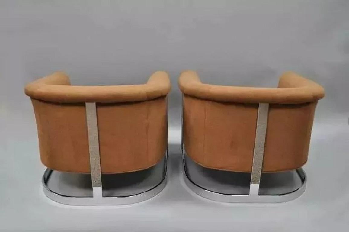 Mid-Century Modern Mid Century Modern Milo Baughman Chrome Barrel Back Club Lounge Chairs - a Pair For Sale