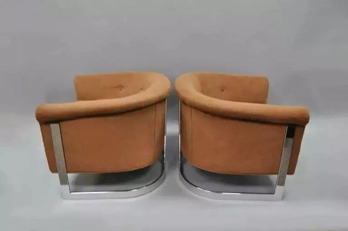 Unknown Mid Century Modern Milo Baughman Chrome Barrel Back Club Lounge Chairs - a Pair For Sale