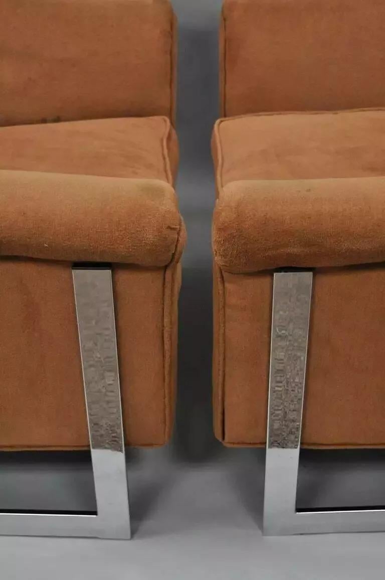 Mid Century Modern Milo Baughman Chrome Barrel Back Club Lounge Chairs - a Pair In Good Condition For Sale In Philadelphia, PA
