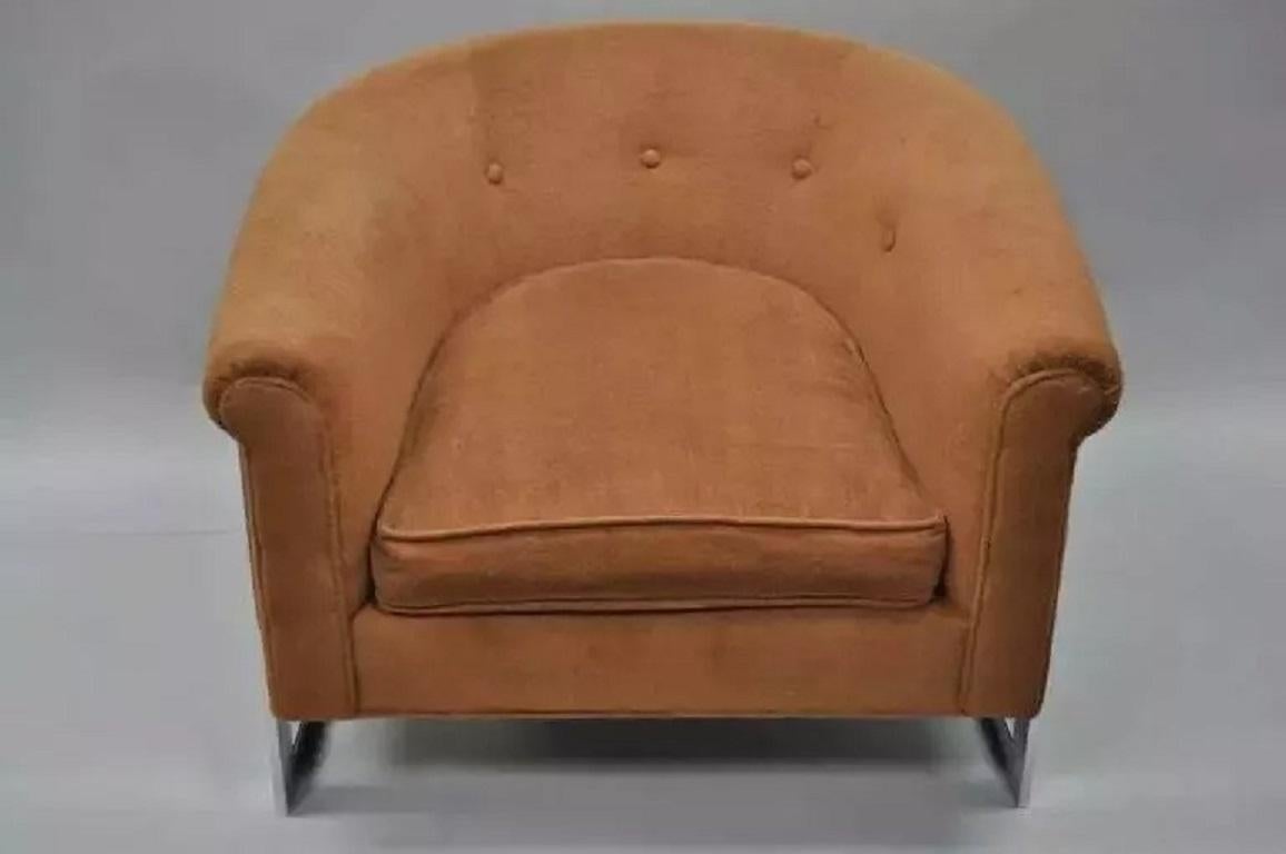 20th Century Mid Century Modern Milo Baughman Chrome Barrel Back Club Lounge Chairs - a Pair For Sale