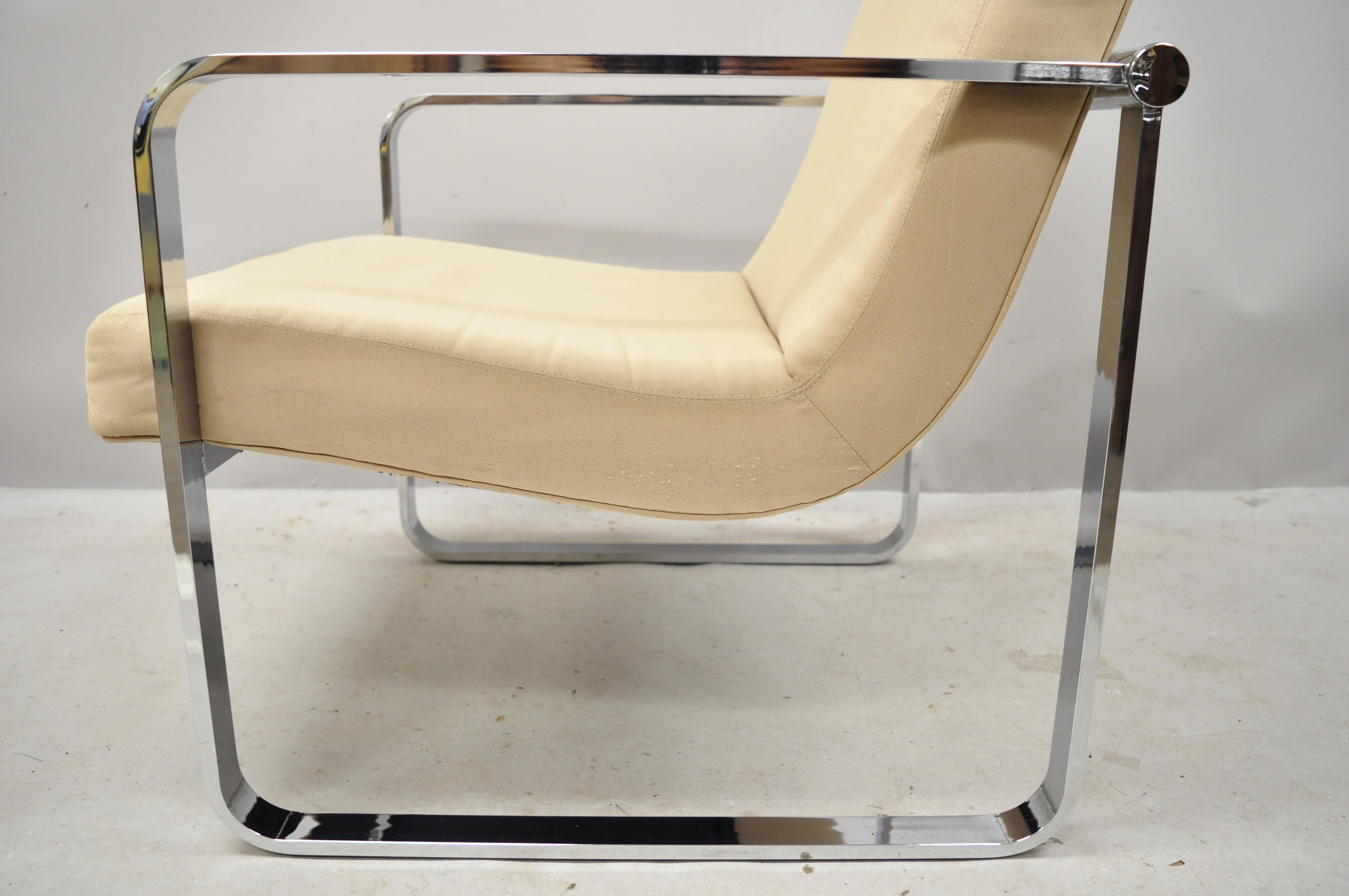 Mid-Century Modern Chrome Flat Bar Art Deco Club Lounge Armchair For Sale 5