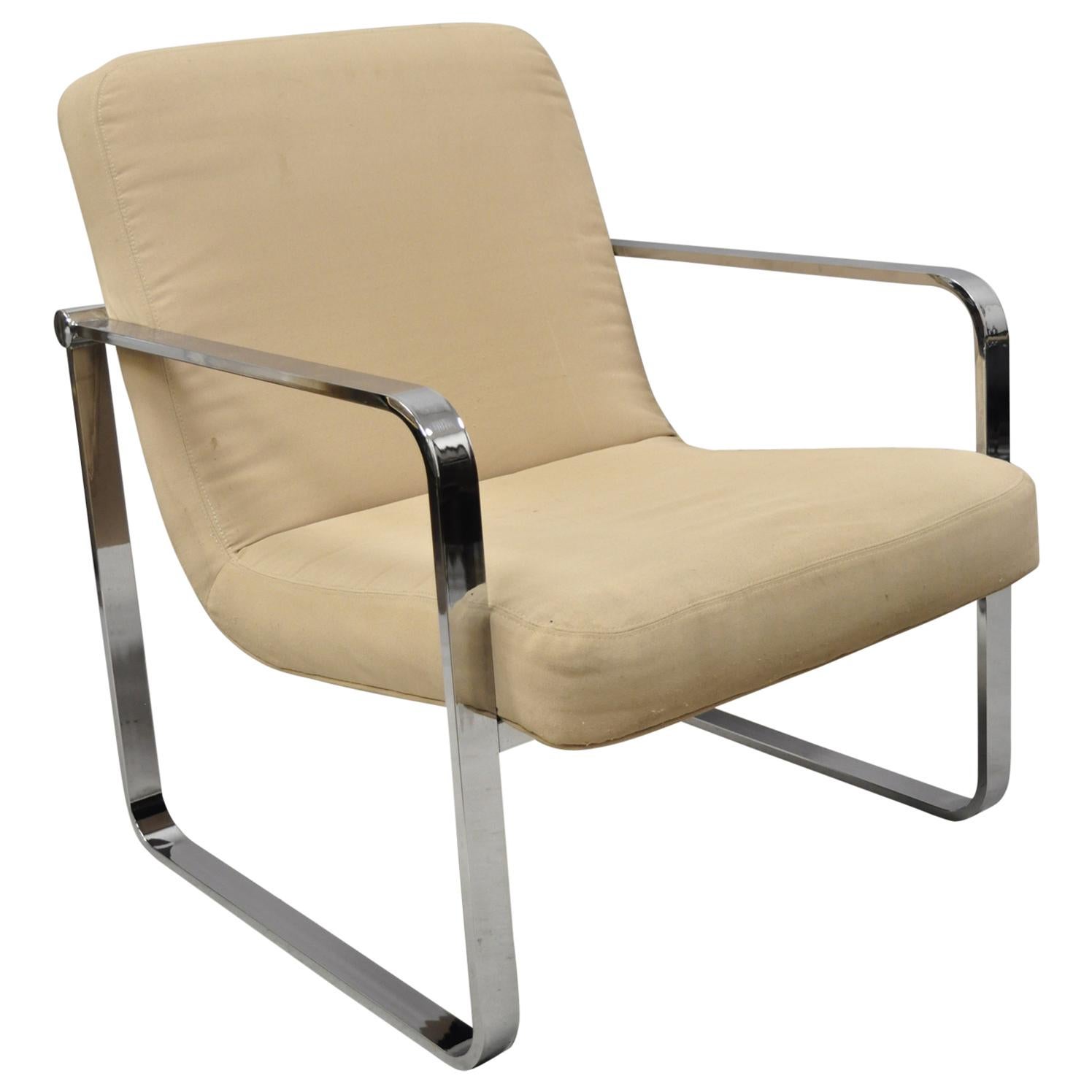 Mid-Century Modern Chrome Flat Bar Art Deco Club Lounge Armchair For Sale