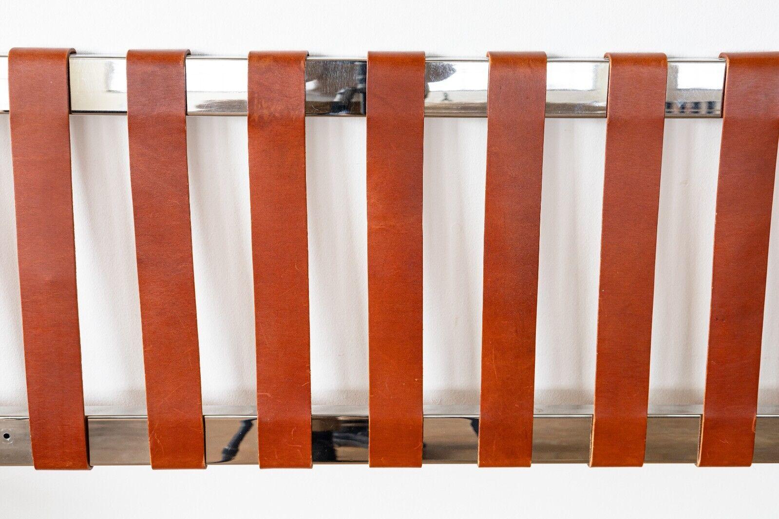 Mid-Century Modern Milo Baughman Chrome King Headboard with Leather Straps For Sale 2