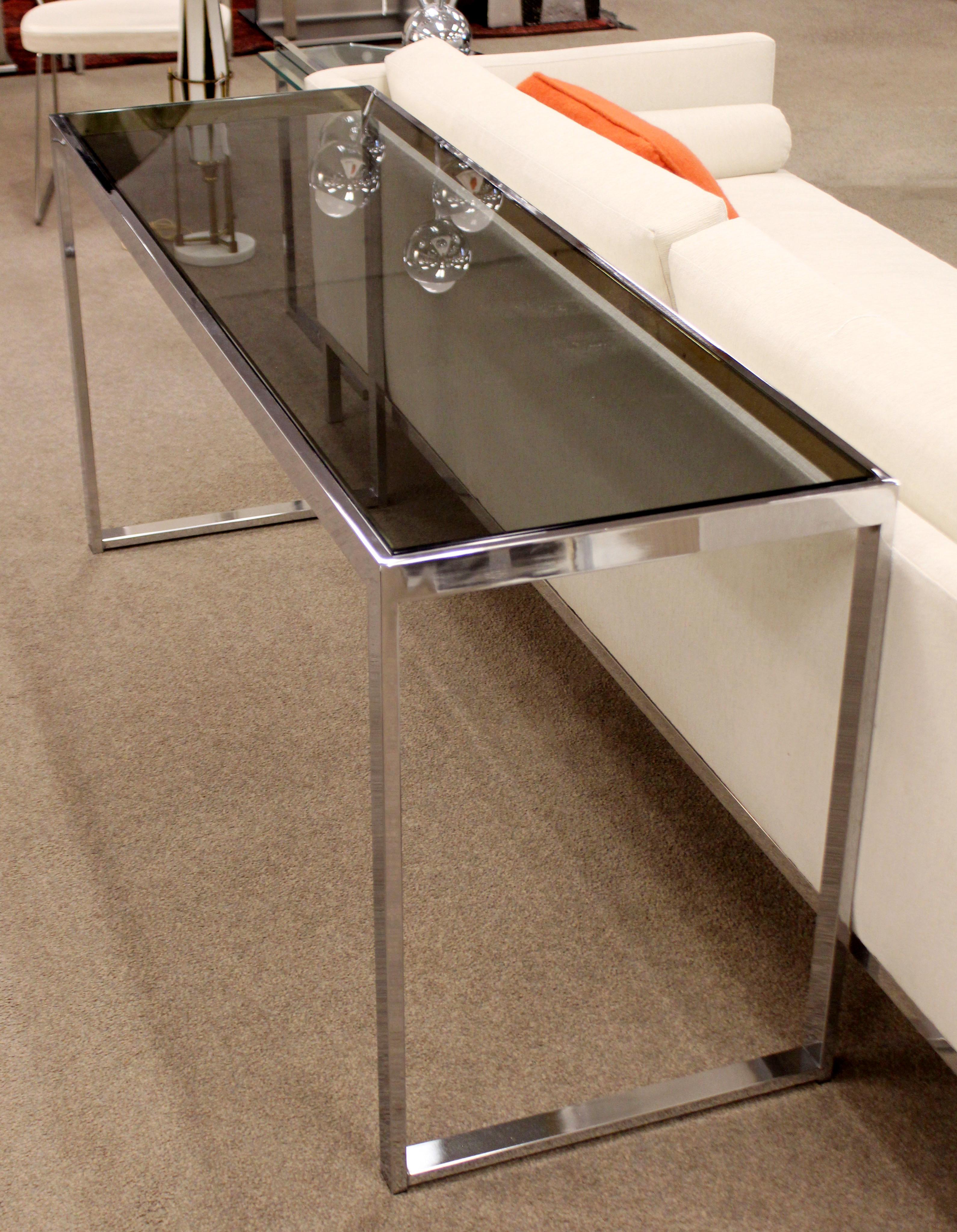 American Mid-Century Modern Milo Baughman Chrome and Smoked Glass Console Table, 1970s