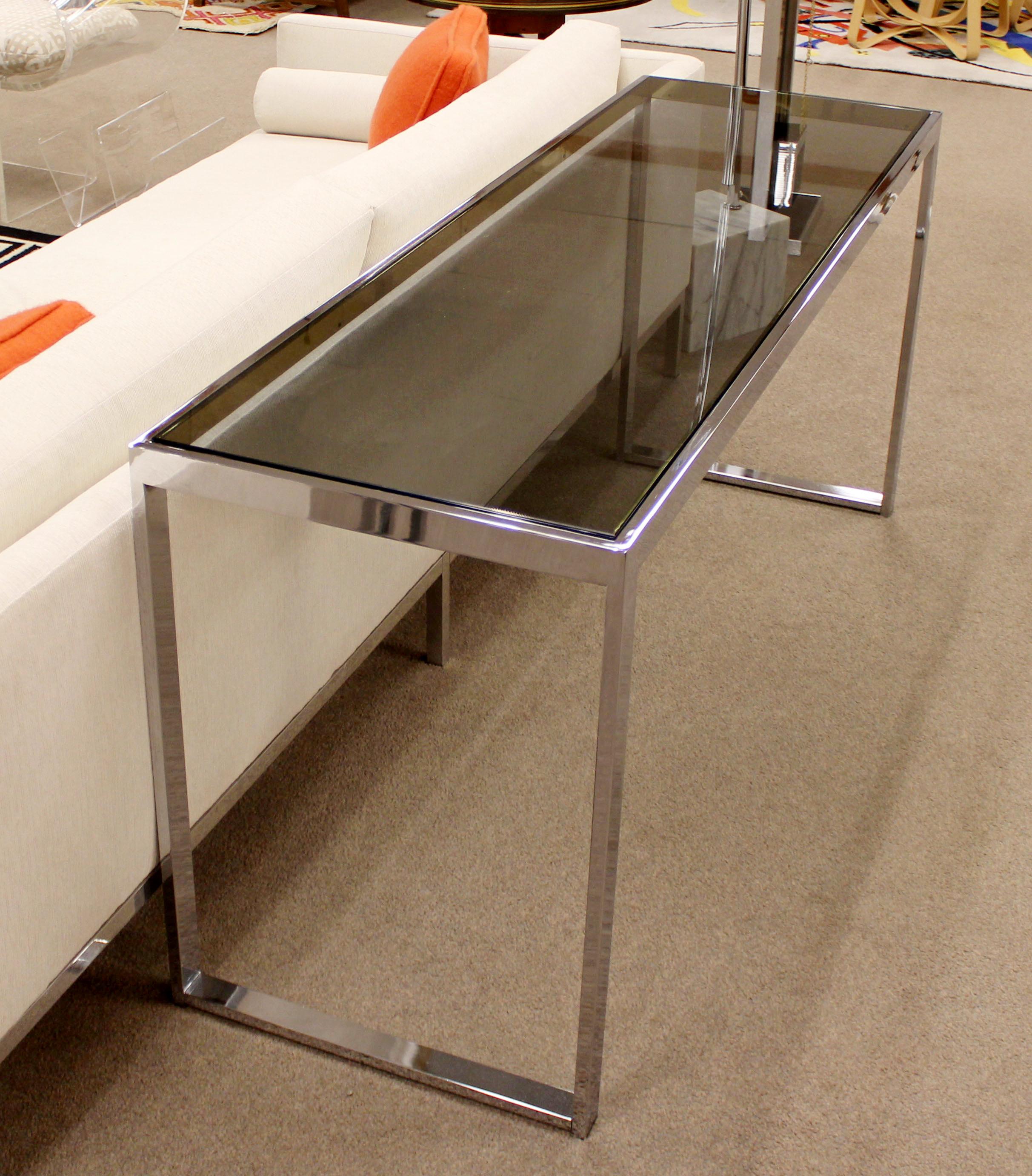 Mid-Century Modern Milo Baughman Chrome and Smoked Glass Console Table, 1970s 1