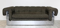 Mid-Century Modern Milo Baughman Chrome Wrapped Tufted Sofa Loveseat, 1970s