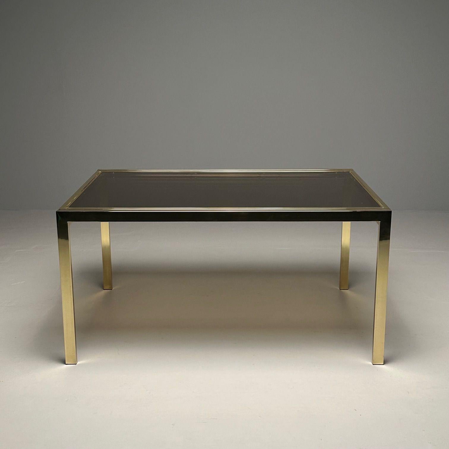 Mid-Century Modern Milo Baughman Dining Table, Expandable, Smoked Glass and Metal

Designed by Milo Baughman for Design Institute of America 'Hidden Pull out Leaf' Dining Table. Sixty inches wide with two pull out, easy sliding, table leaves that