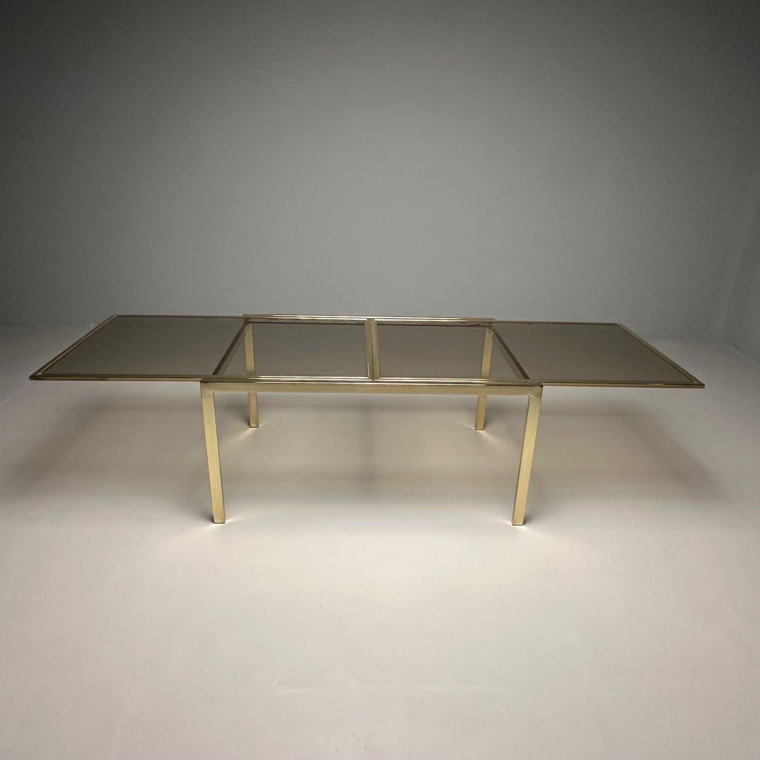 American Milo Baughman, DIA, Mid-Century Modern Dining Table, Smoked Glass, Brass, Canada For Sale
