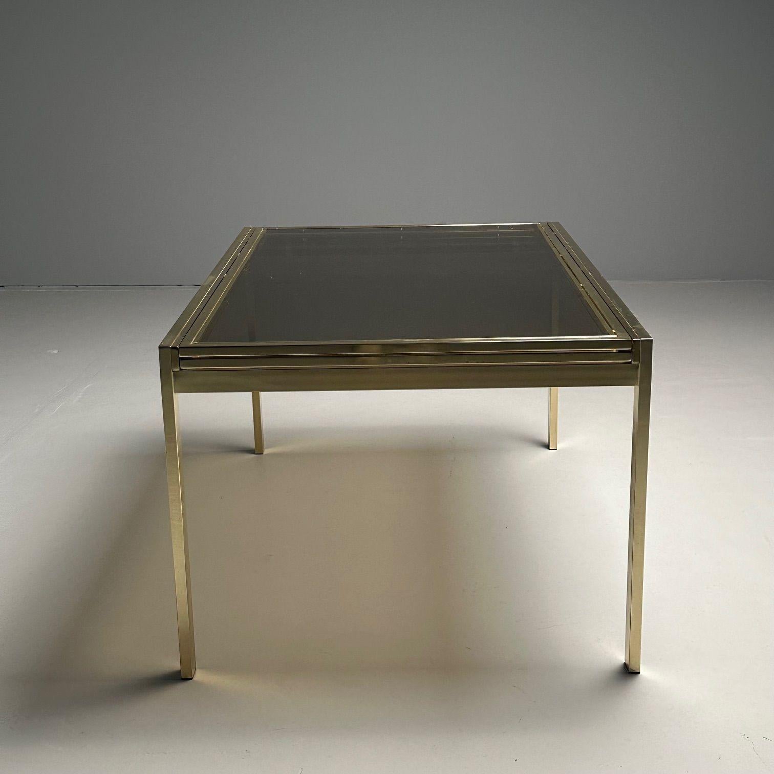 Metal Milo Baughman, DIA, Mid-Century Modern Dining Table, Smoked Glass, Brass, Canada For Sale