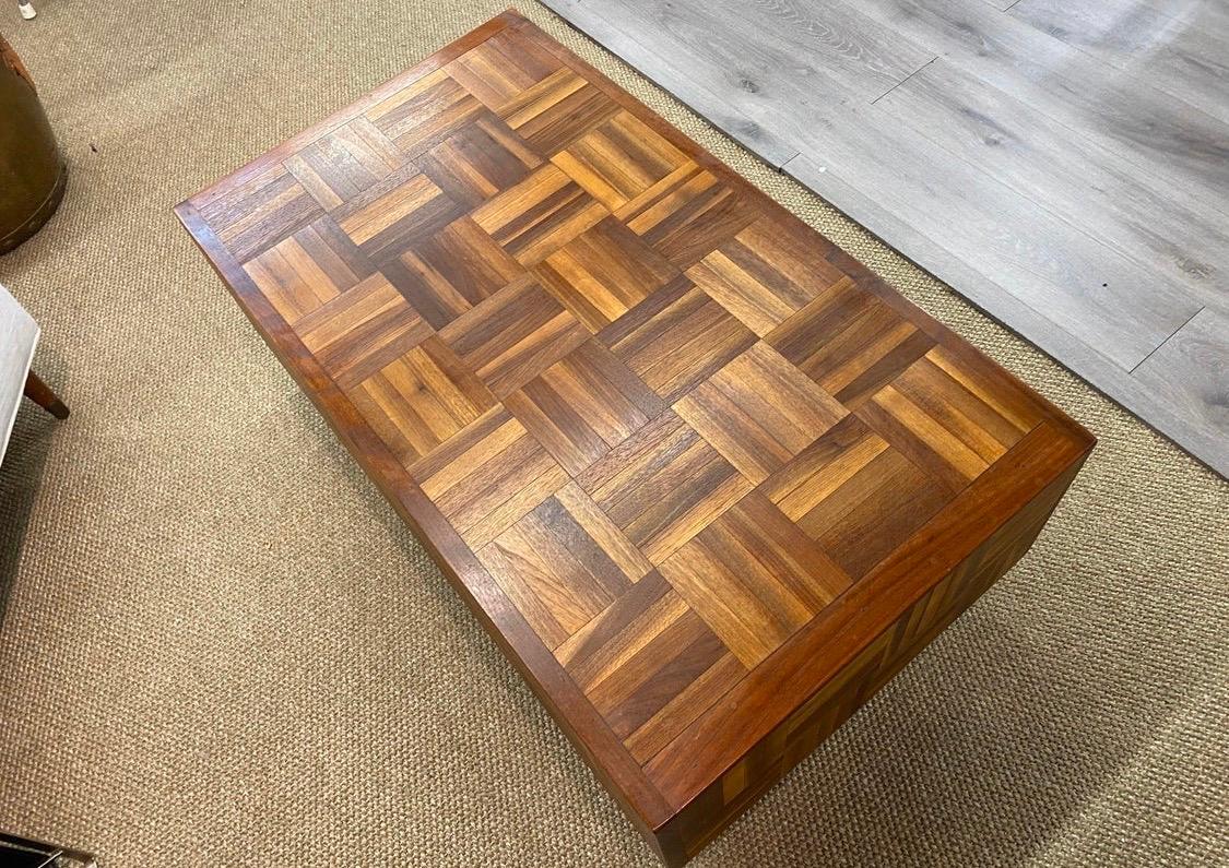 American Mid-Century Modern Brutalist Floating Parquet Cocktail Coffee Table