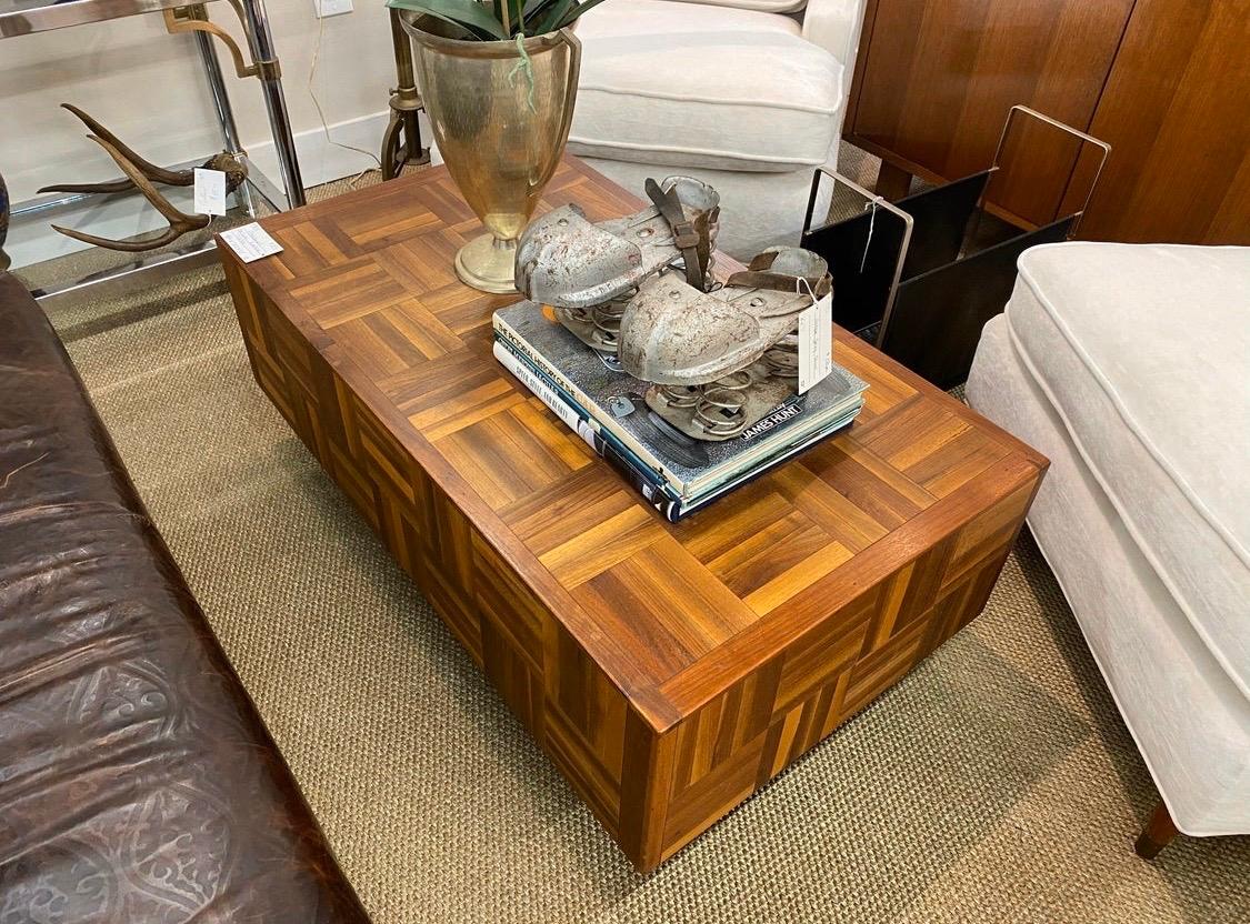 Mid-Century Modern Brutalist Floating Parquet Cocktail Coffee Table In Good Condition In West Hartford, CT