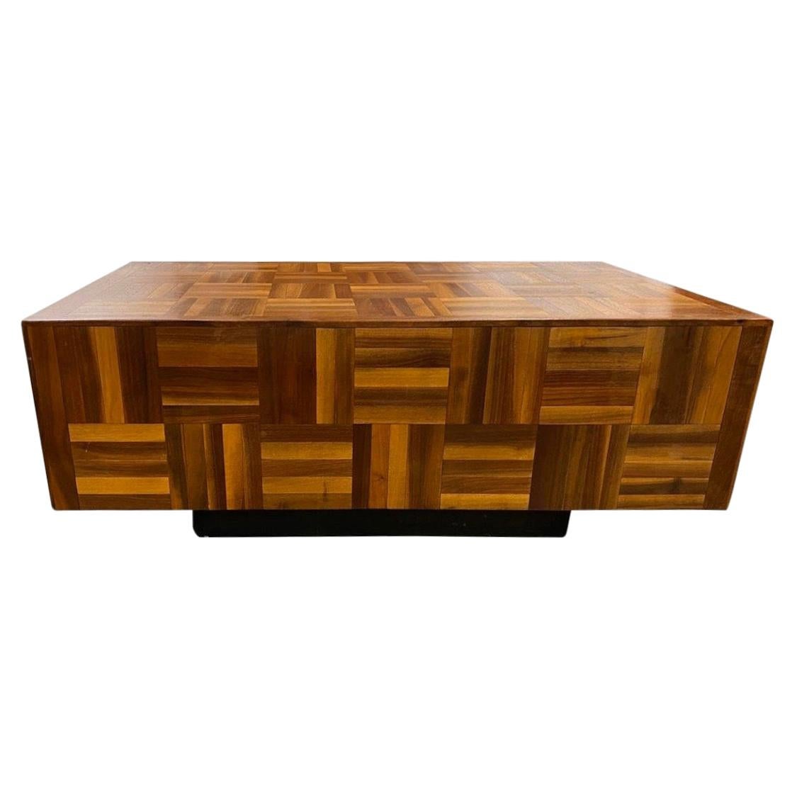 Mid-Century Modern Brutalist Floating Parquet Cocktail Coffee Table