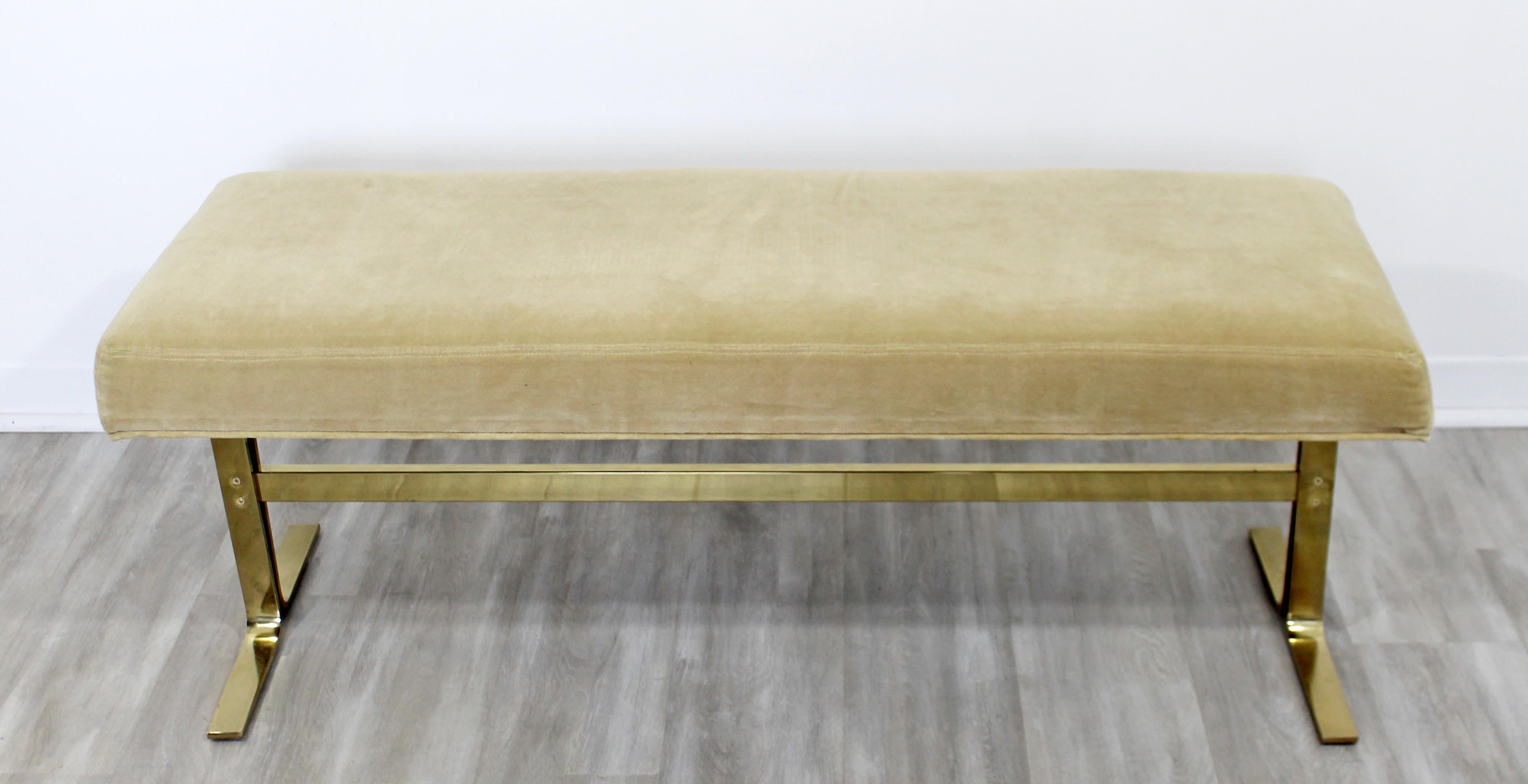 For your consideration is a brilliant, brass bench seat, for The Design Institute of America, circa 1970s. In excellent vintage condition. The dimensions are 49.5