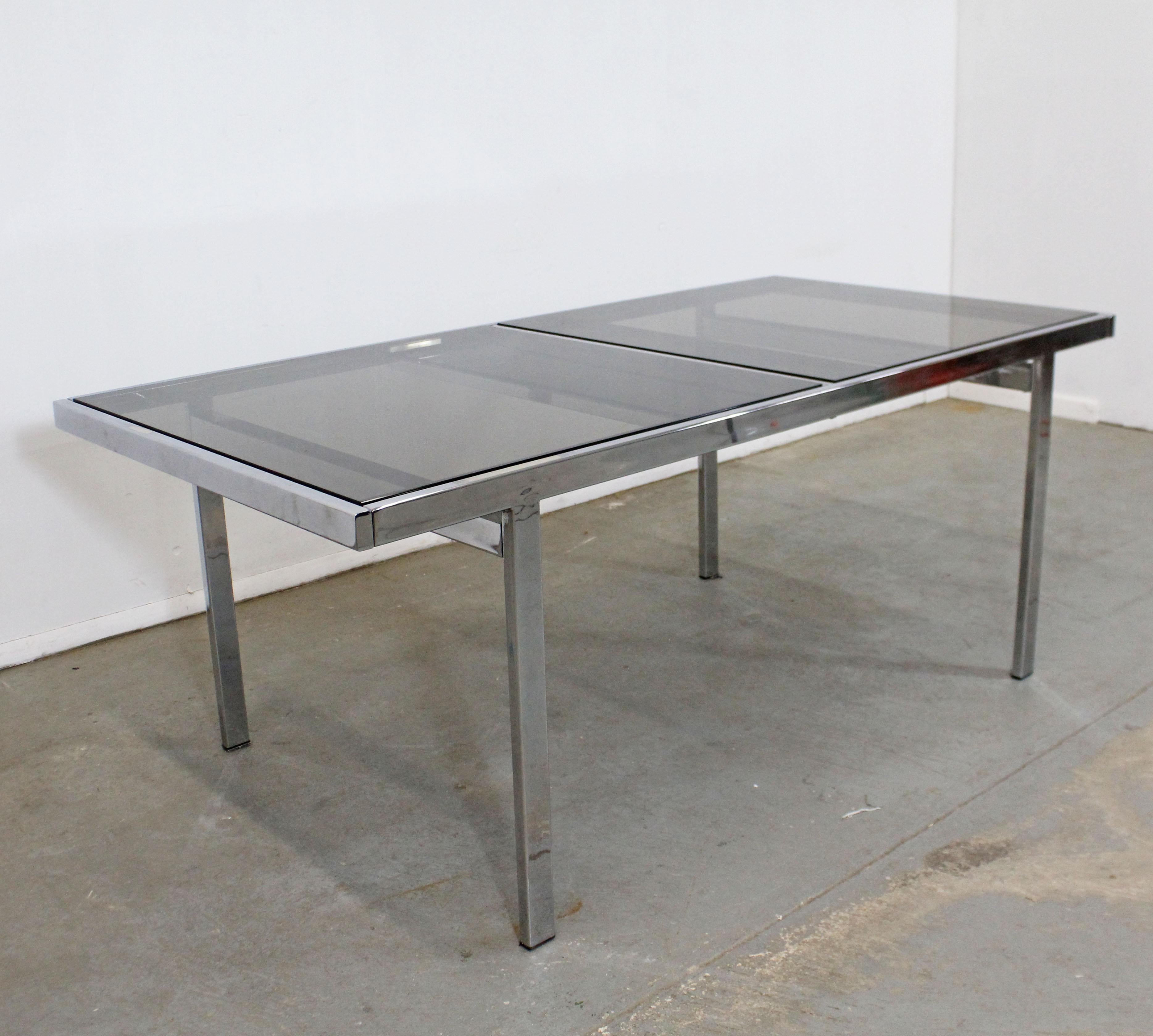 American Mid-Century Modern Milo Baughman D.I.A. Extendable Chrome Glass Dining Table