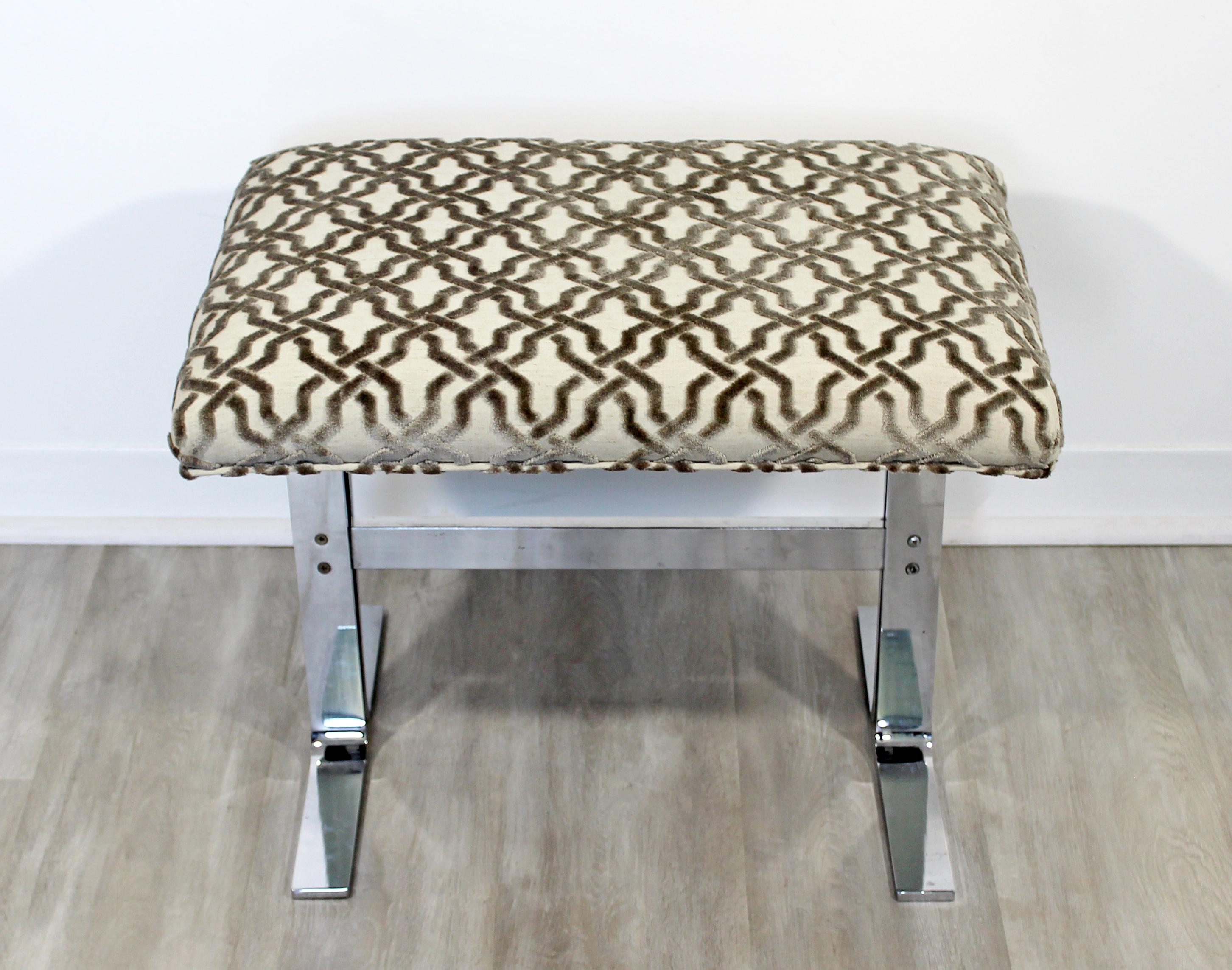 American Mid-Century Modern Milo Baughman for DIA Velvet Chrome Bench Ottoman Seat, 1970s