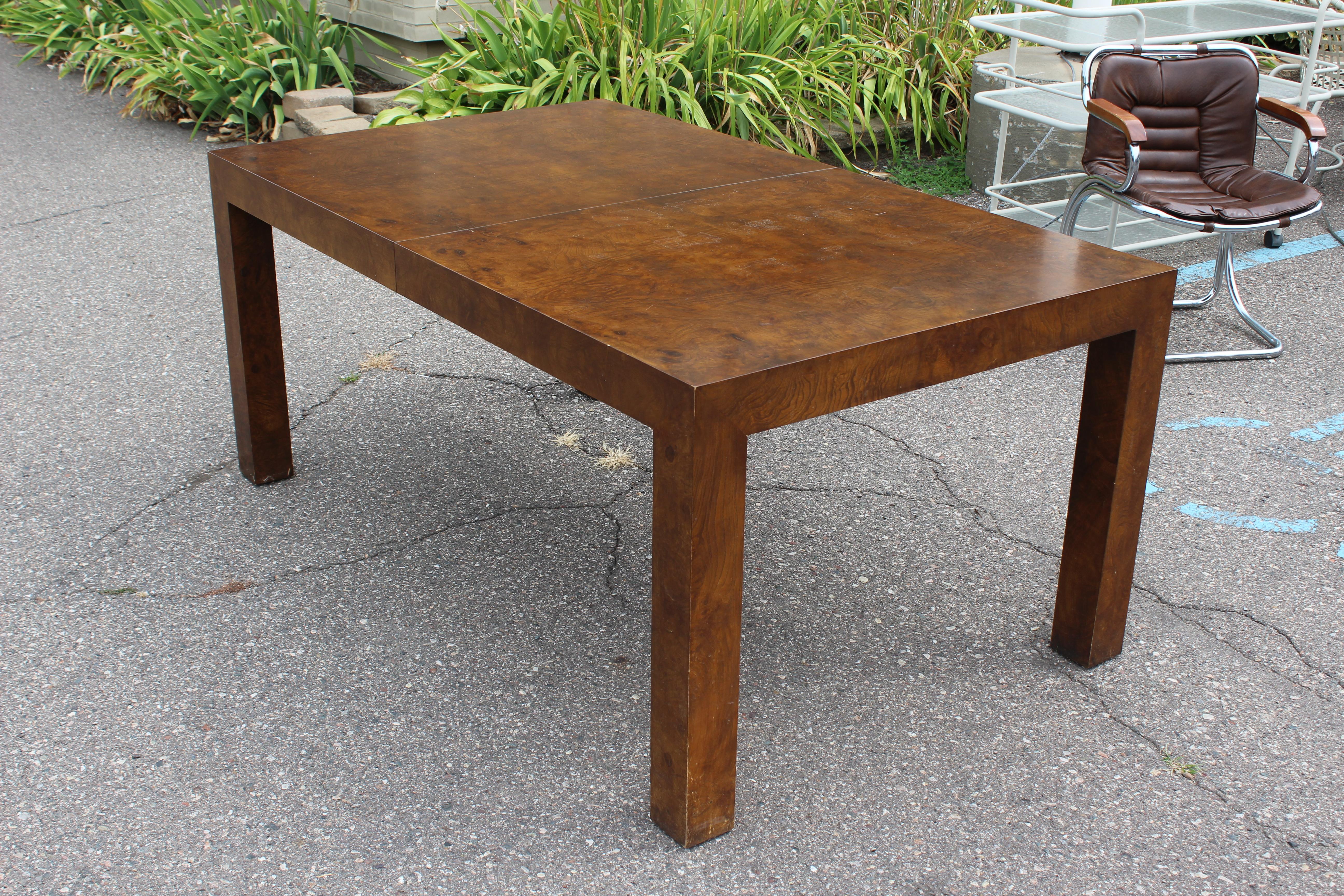 American Mid-Century Modern Milo Baughman for Parsons Burl Wood Dining Table