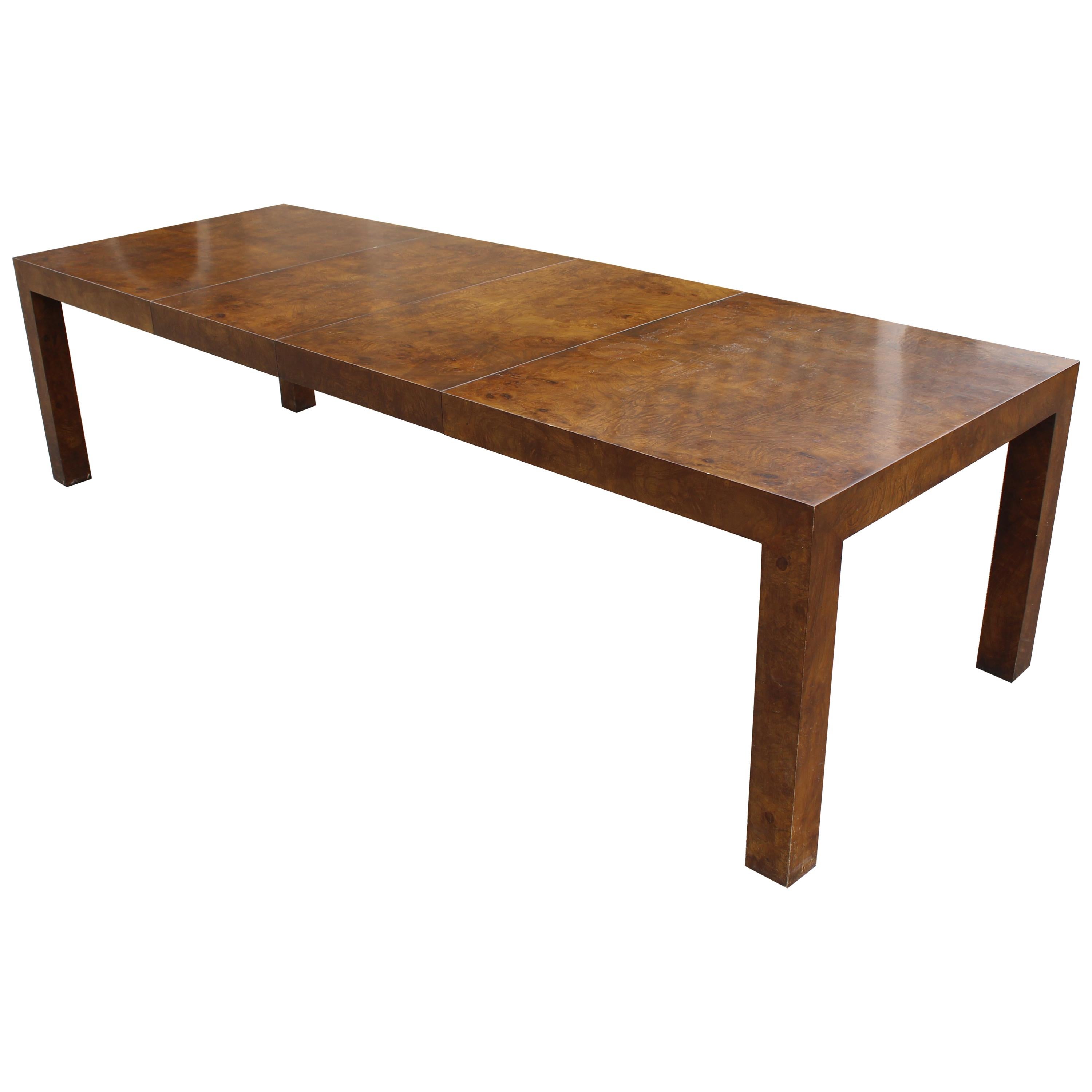 Mid-Century Modern Milo Baughman for Parsons Burl Wood Dining Table