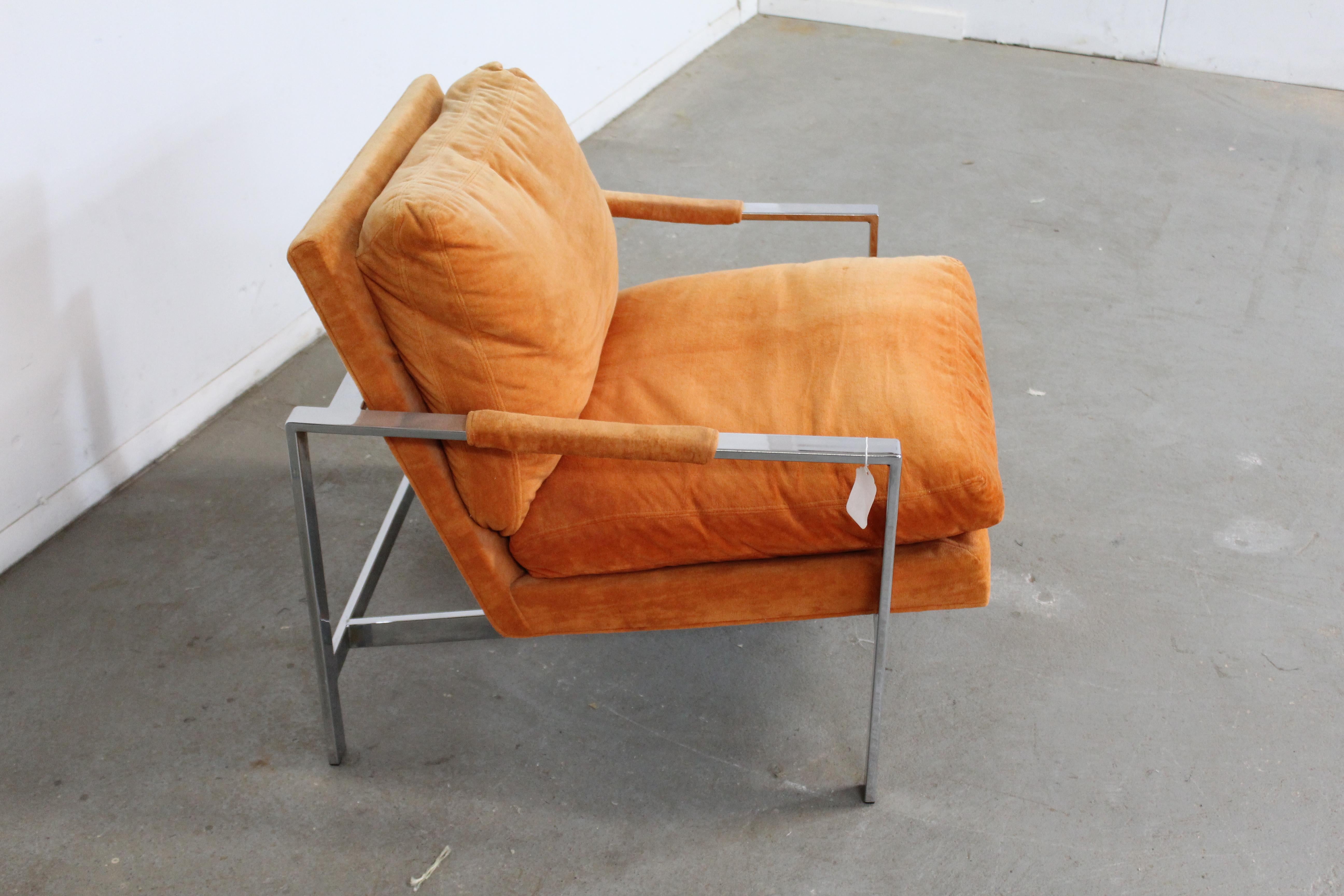 Mid-Century Modern Milo Baughman for Thayer Coggin Chrome Flat Bar Lounge Chair In Good Condition In Wilmington, DE