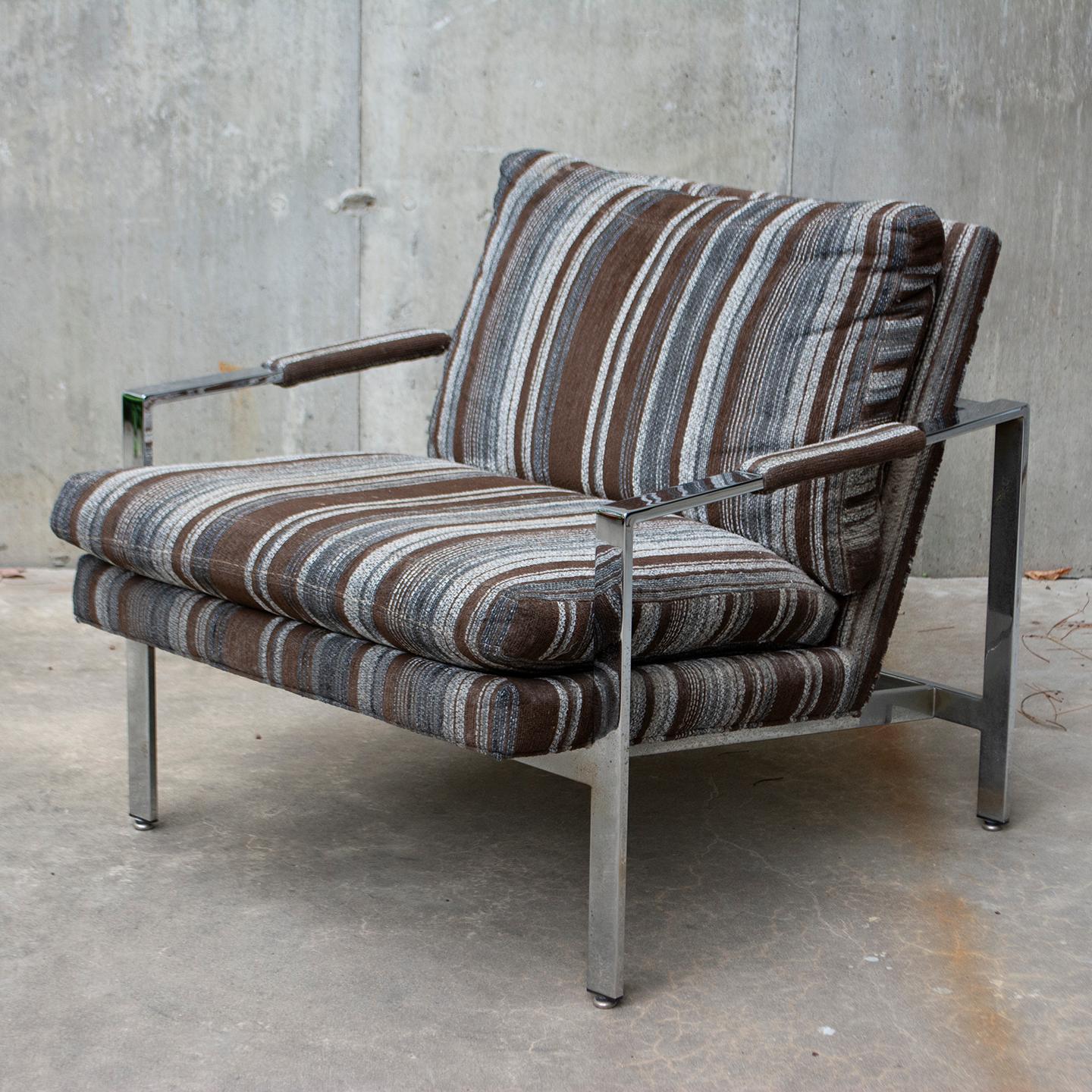 American Mid-Century Modern Milo Baughman for Thayer Coggin Chrome Flat Bar Lounge Chair For Sale