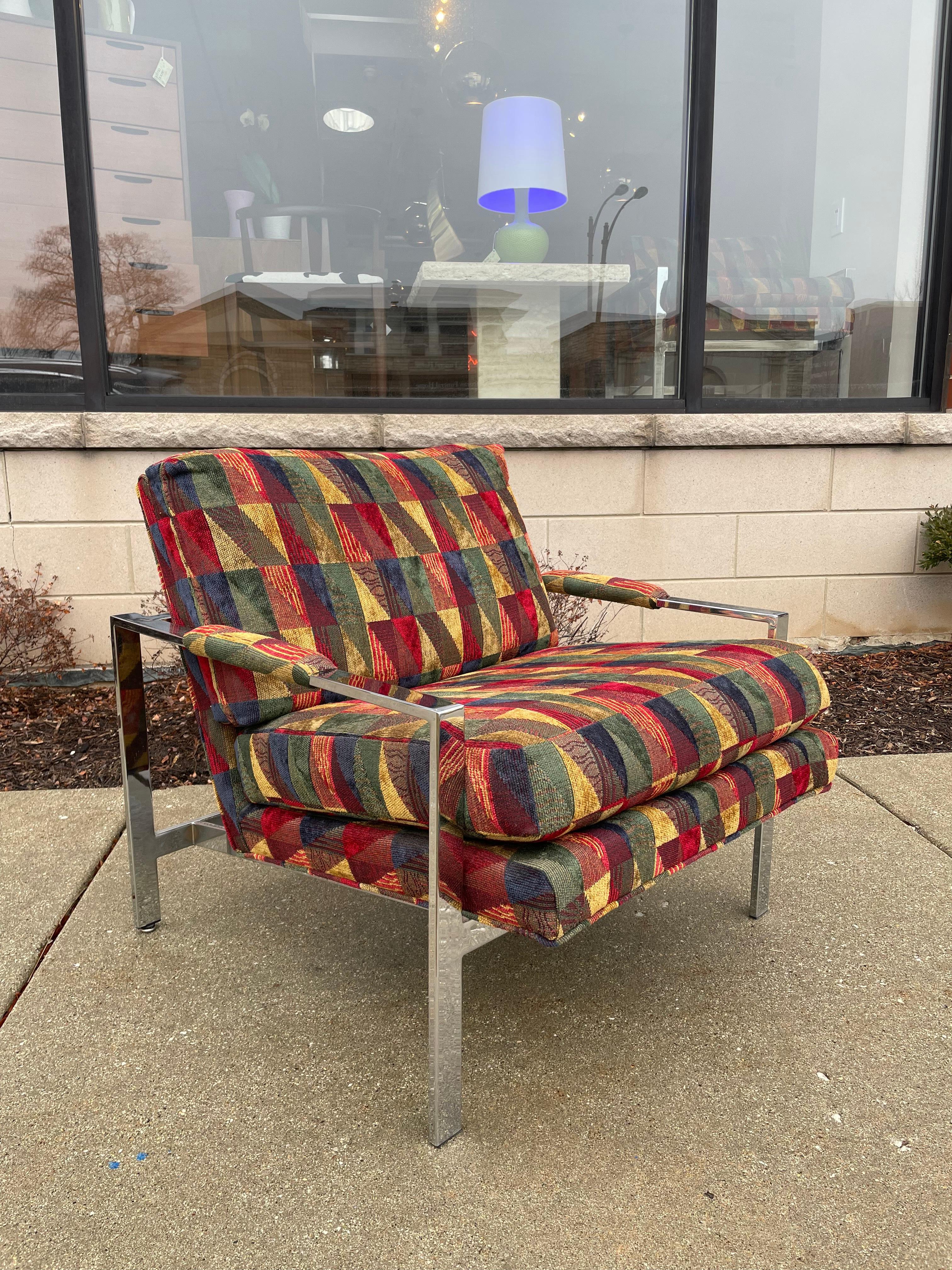 Mid-Century Modern Milo Baughman for Thayer Coggin Chrome Flat Bar Lounge Chair In Excellent Condition In Glenview, IL