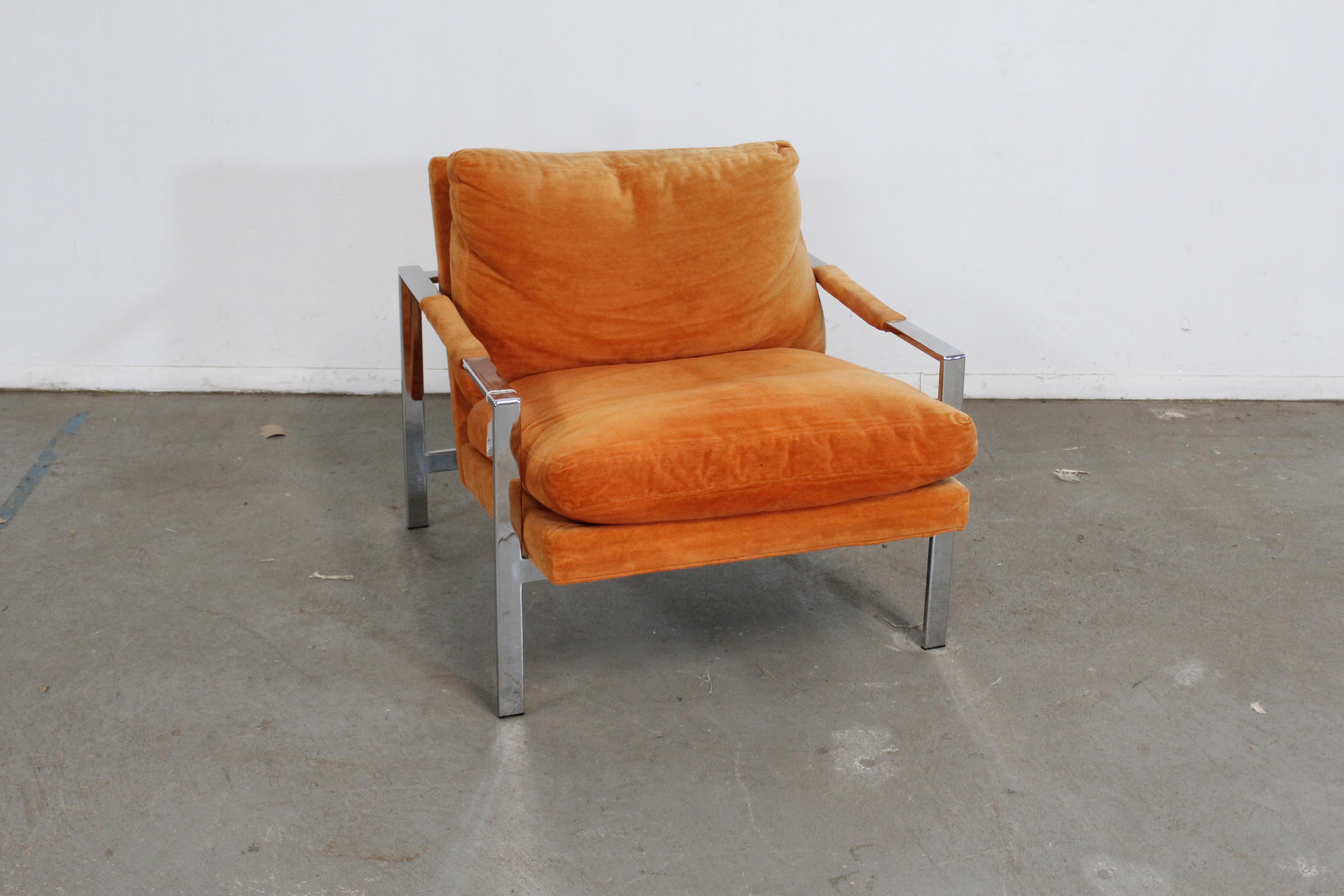 Mid-Century Modern Milo Baughman for Thayer Coggin Chrome Flat Bar Lounge Chair 1