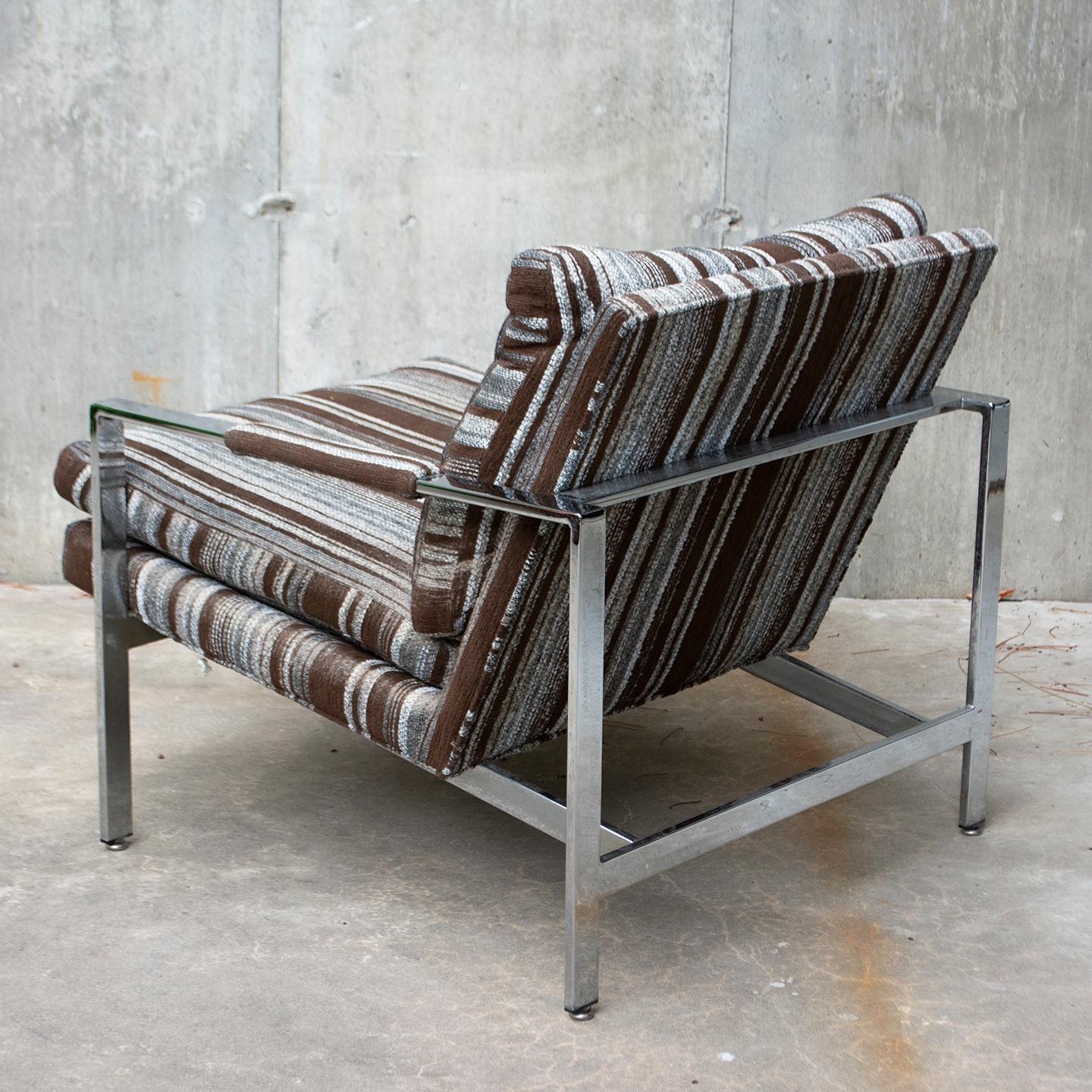 Late 20th Century Mid-Century Modern Milo Baughman for Thayer Coggin Chrome Flat Bar Lounge Chair For Sale