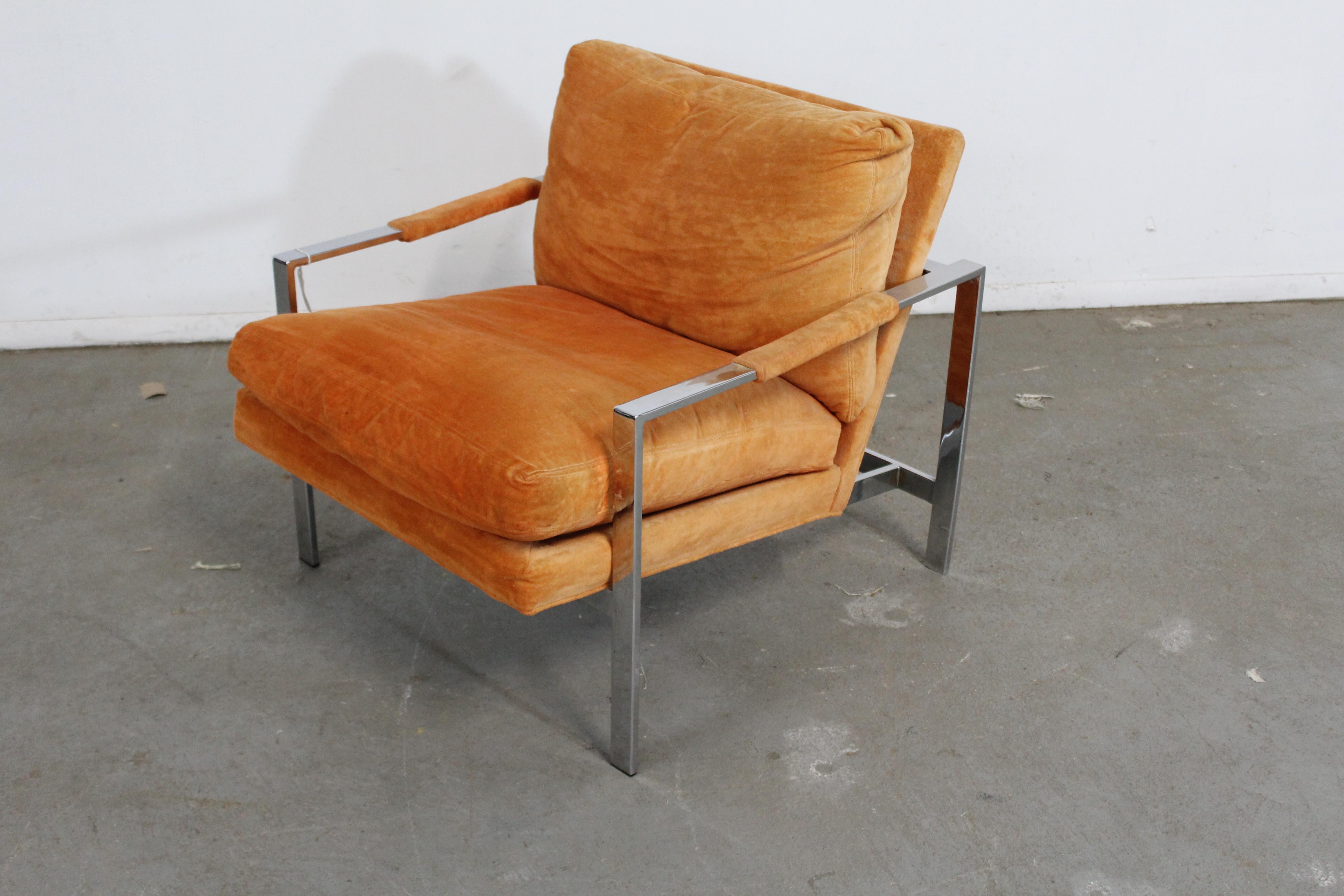 Mid-Century Modern Milo Baughman for Thayer Coggin Chrome Flat Bar Lounge Chair 2