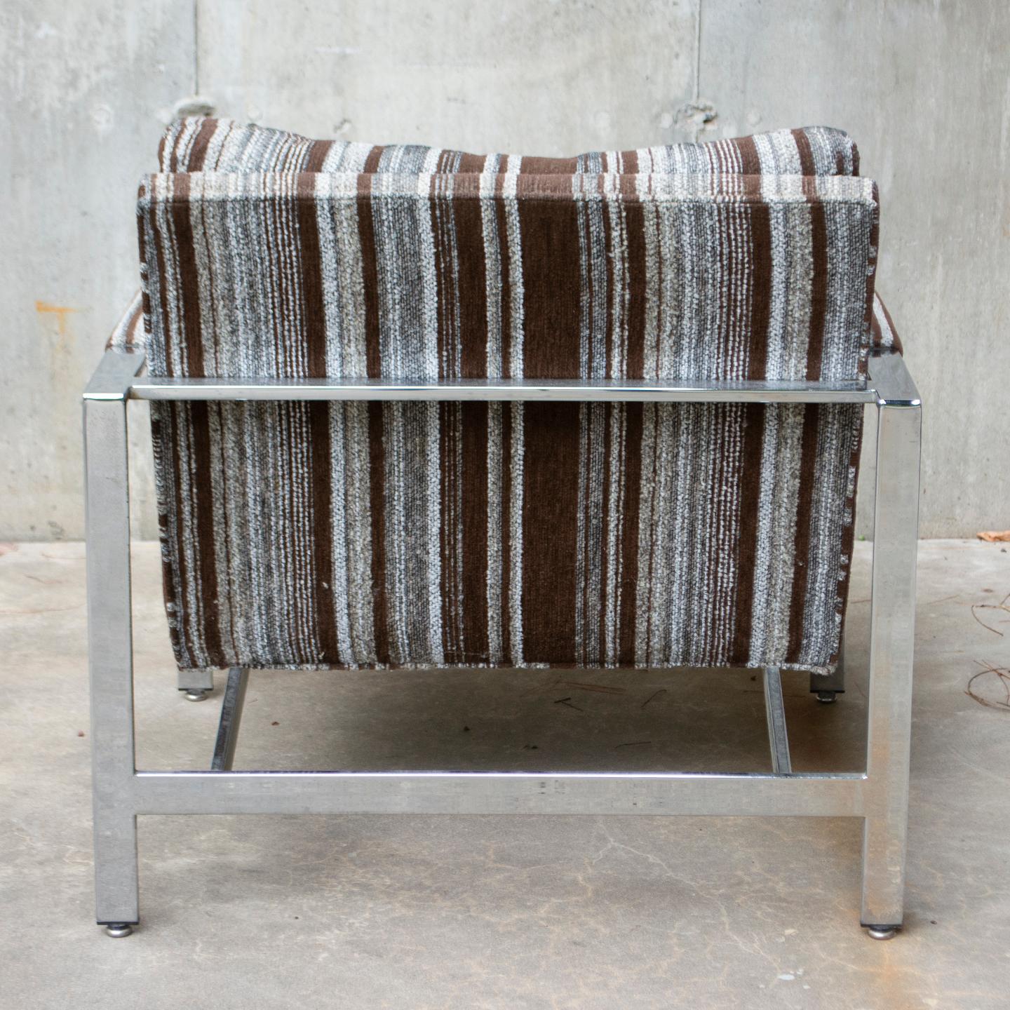 Upholstery Mid-Century Modern Milo Baughman for Thayer Coggin Chrome Flat Bar Lounge Chair For Sale