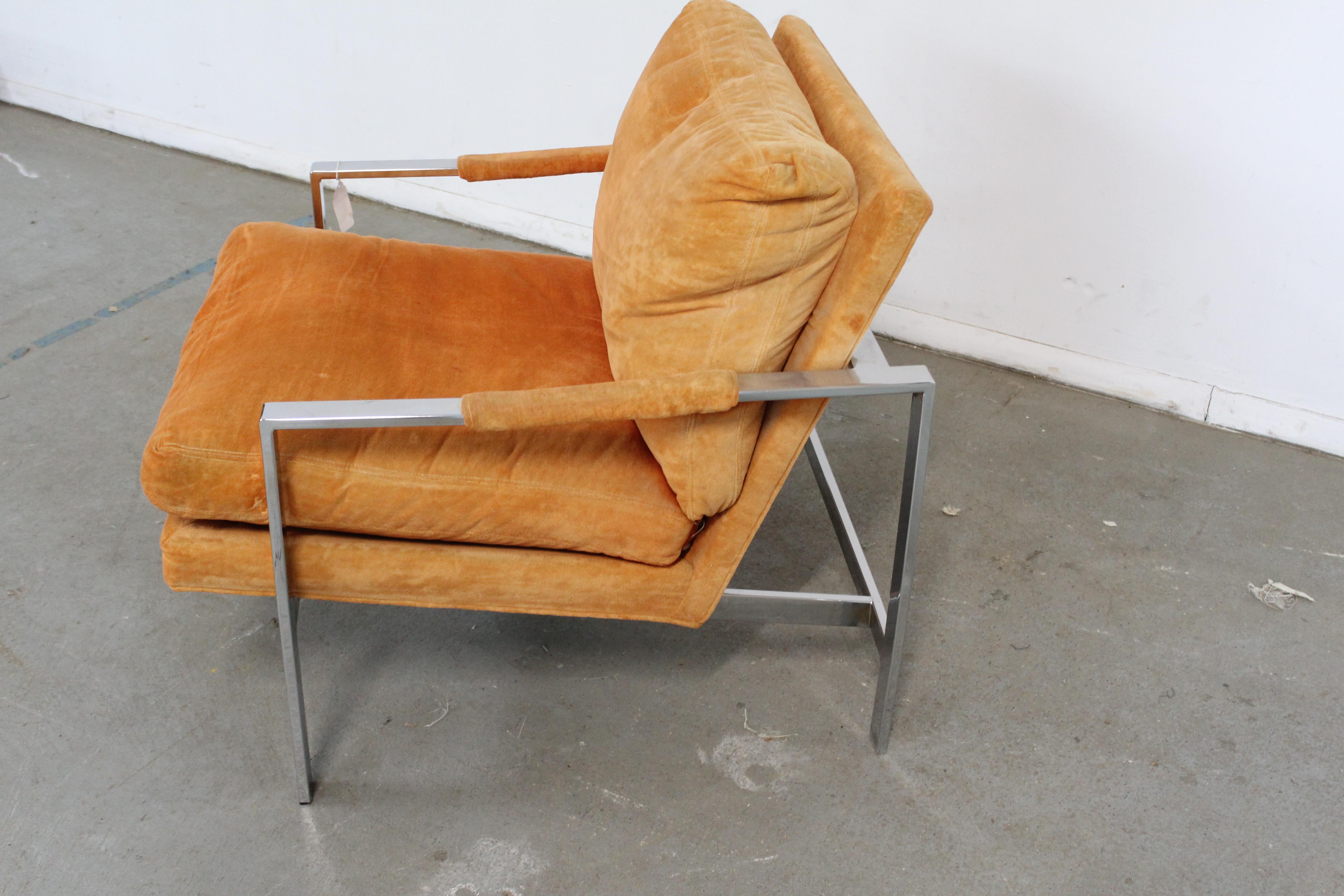 Mid-Century Modern Milo Baughman for Thayer Coggin Chrome Flat Bar Lounge Chair 3