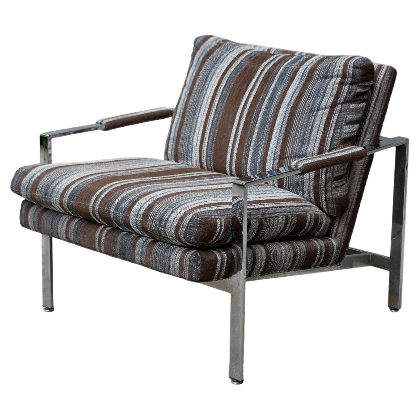 Mid-Century Modern Milo Baughman for Thayer Coggin Chrome Flat Bar Lounge Chair For Sale