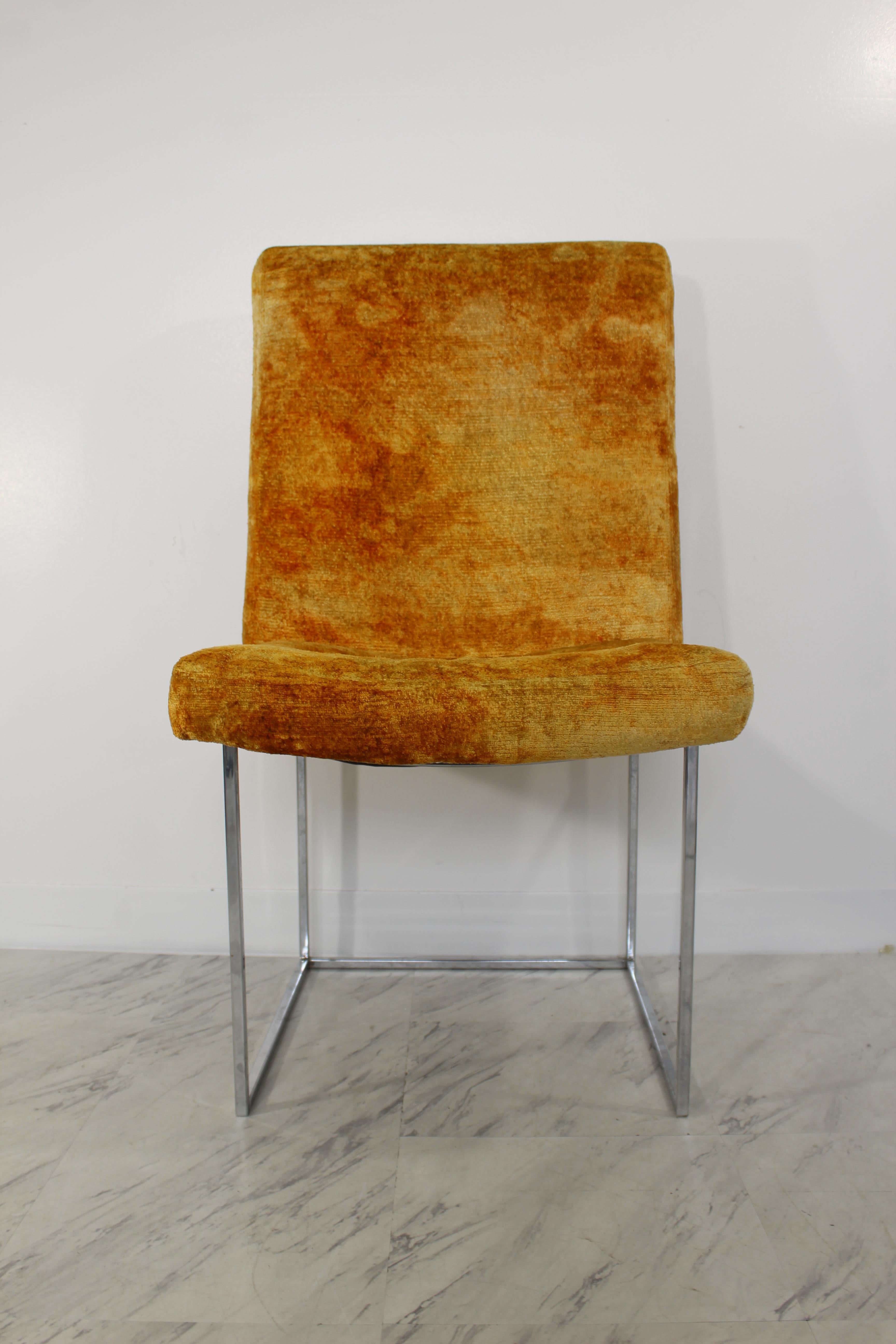 Velvet Mid-Century Modern Milo Baughman for Thayer Coggin Set of 8 Chrome Dining Chairs
