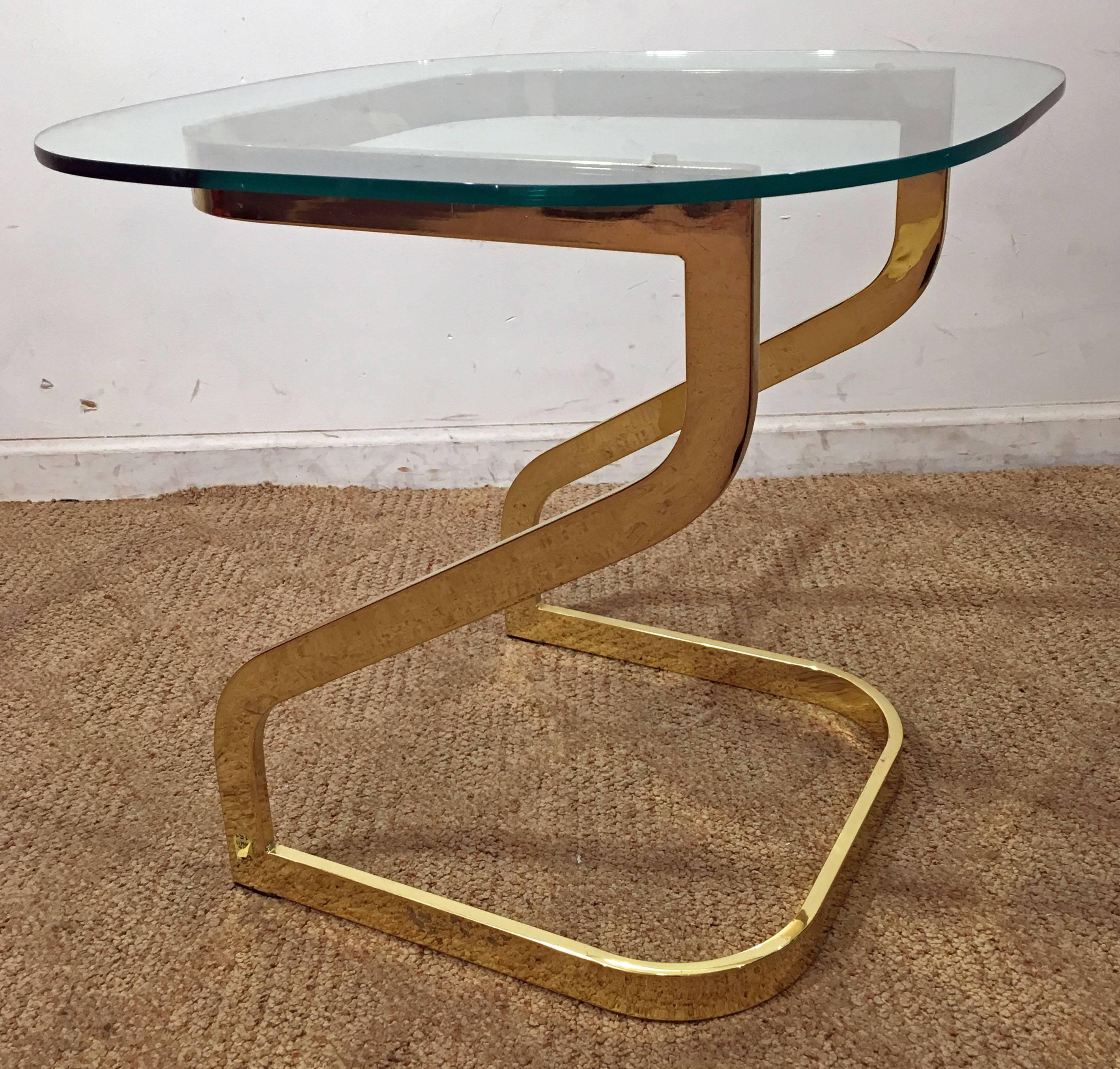 Unknown Mid-Century Modern Milo Baughman Golden Chrome Glass-Top End Table