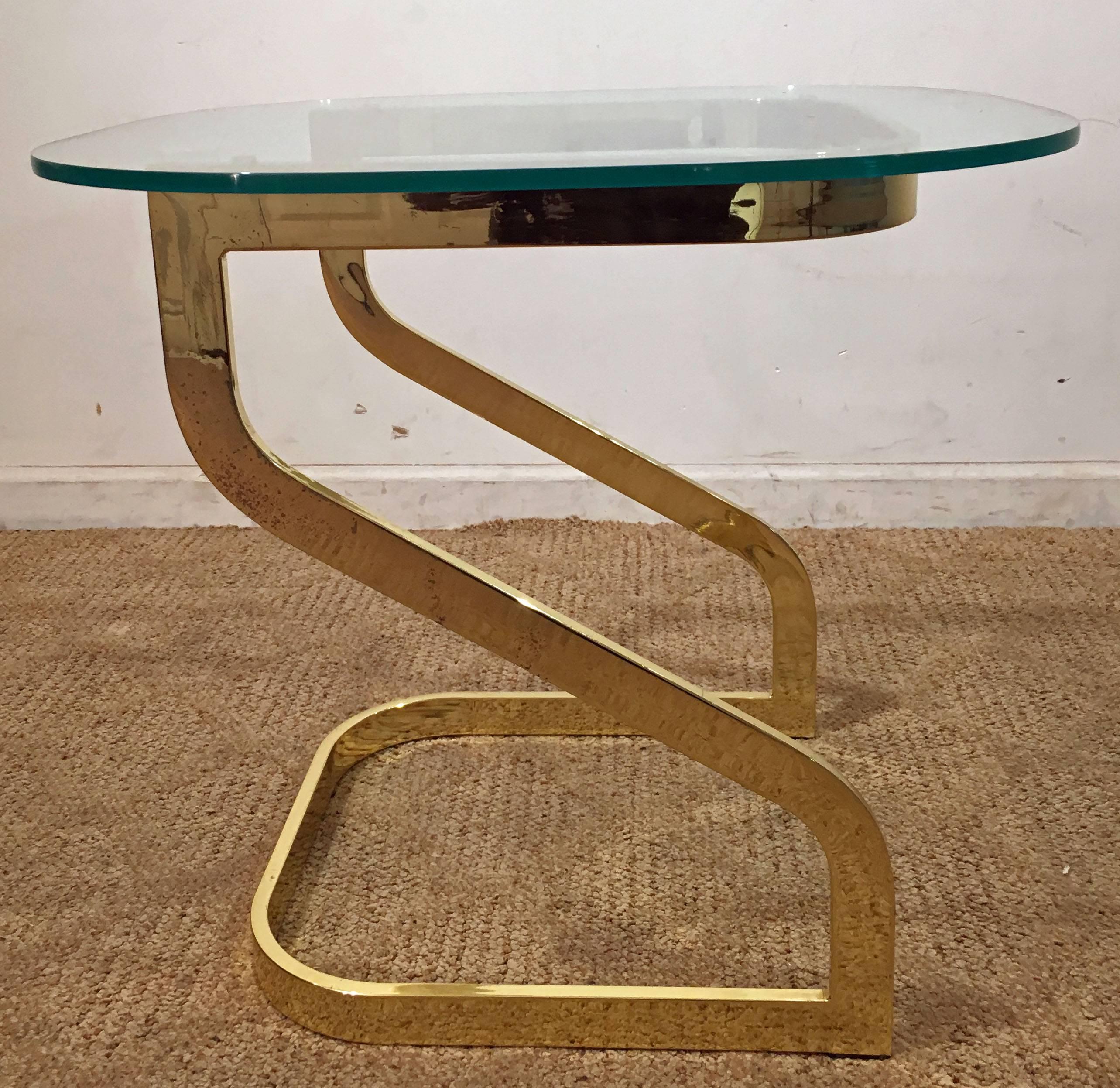 Mid-Century Modern Milo Baughman Golden Chrome Glass-Top End Table In Good Condition In Wilmington, DE