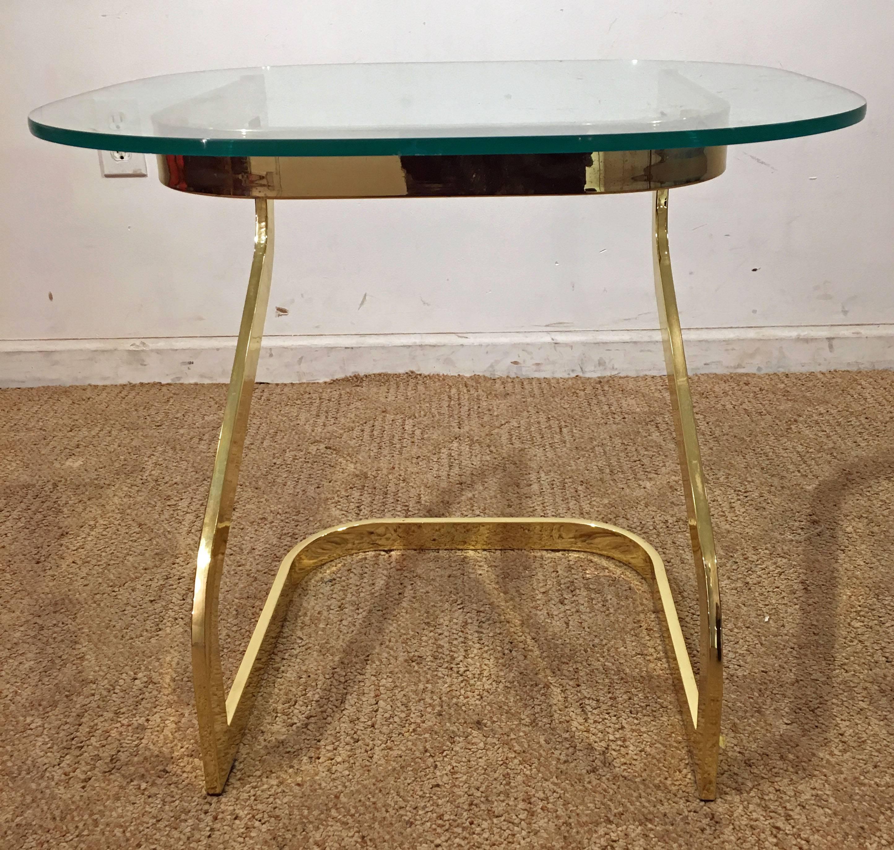 20th Century Mid-Century Modern Milo Baughman Golden Chrome Glass-Top End Table