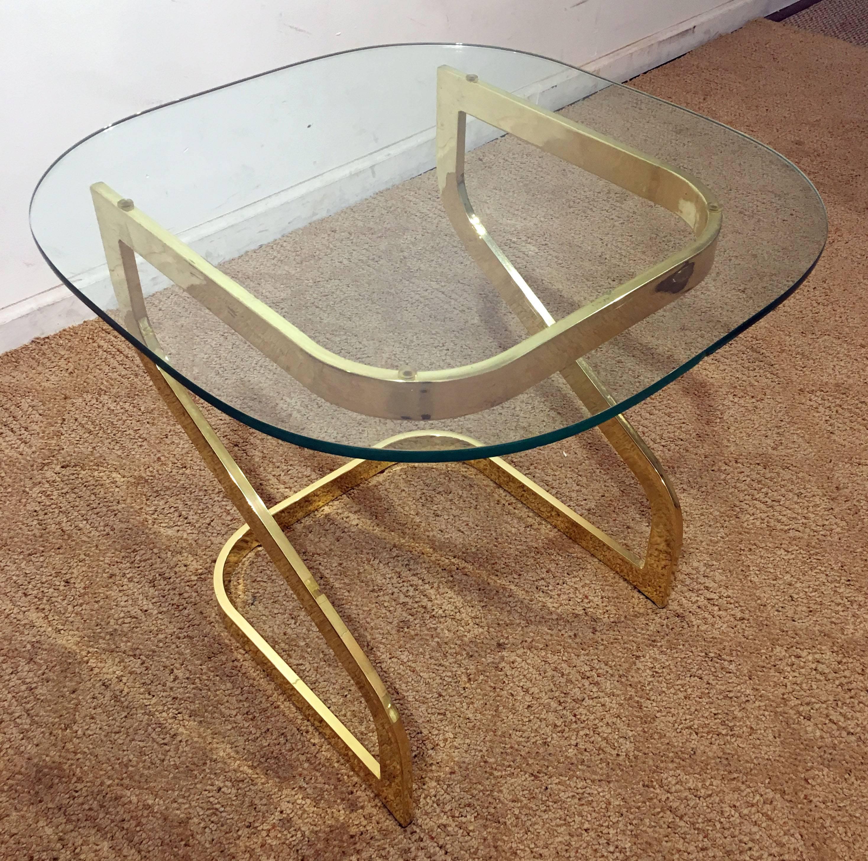 Mid-Century Modern Milo Baughman Golden Chrome Glass-Top End Table 1