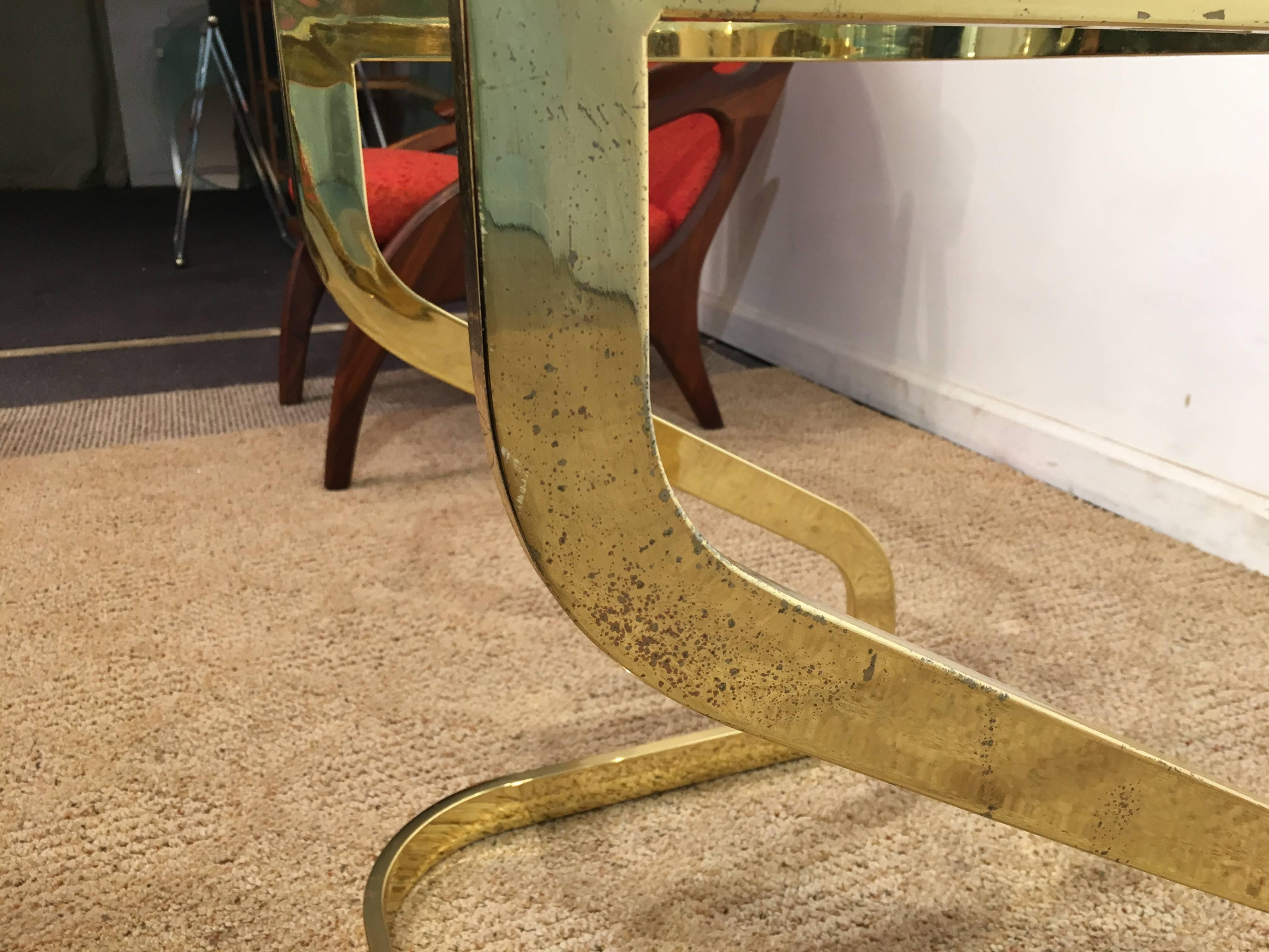 Mid-Century Modern Milo Baughman Golden Chrome Glass-Top End Table 3