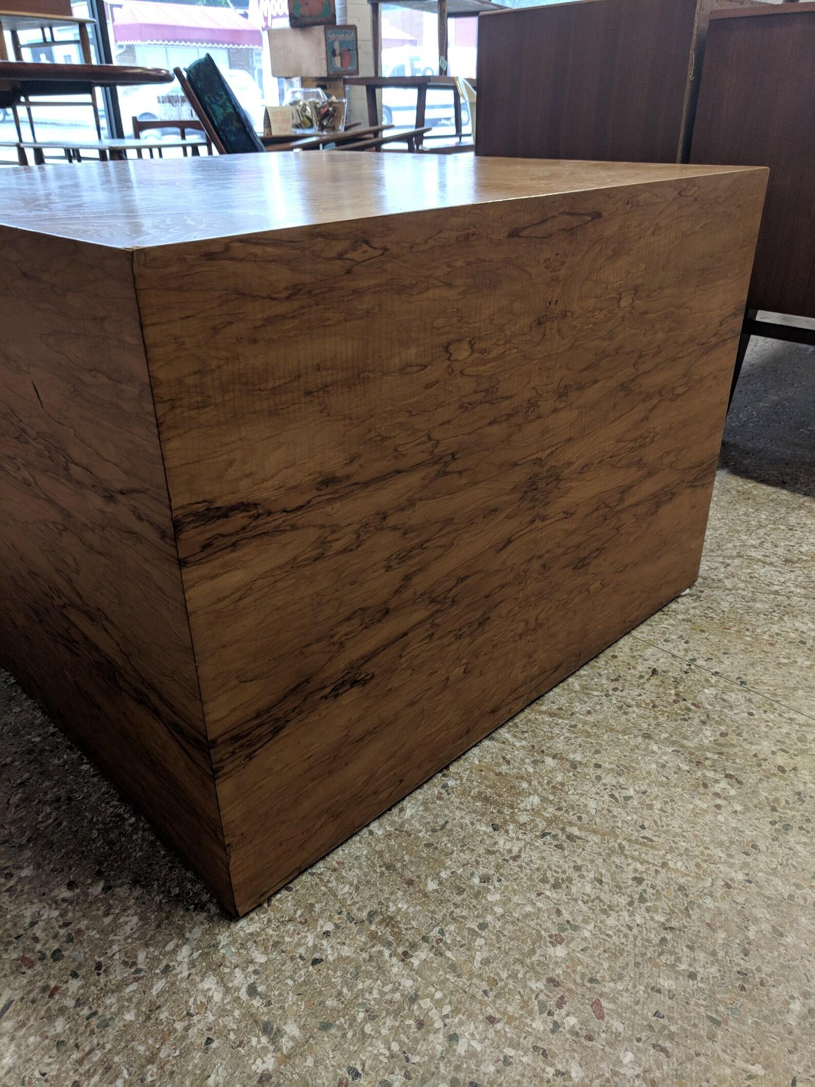 American Mid Century Modern Milo Baughman Inspired Burlwood Cube Table For Sale