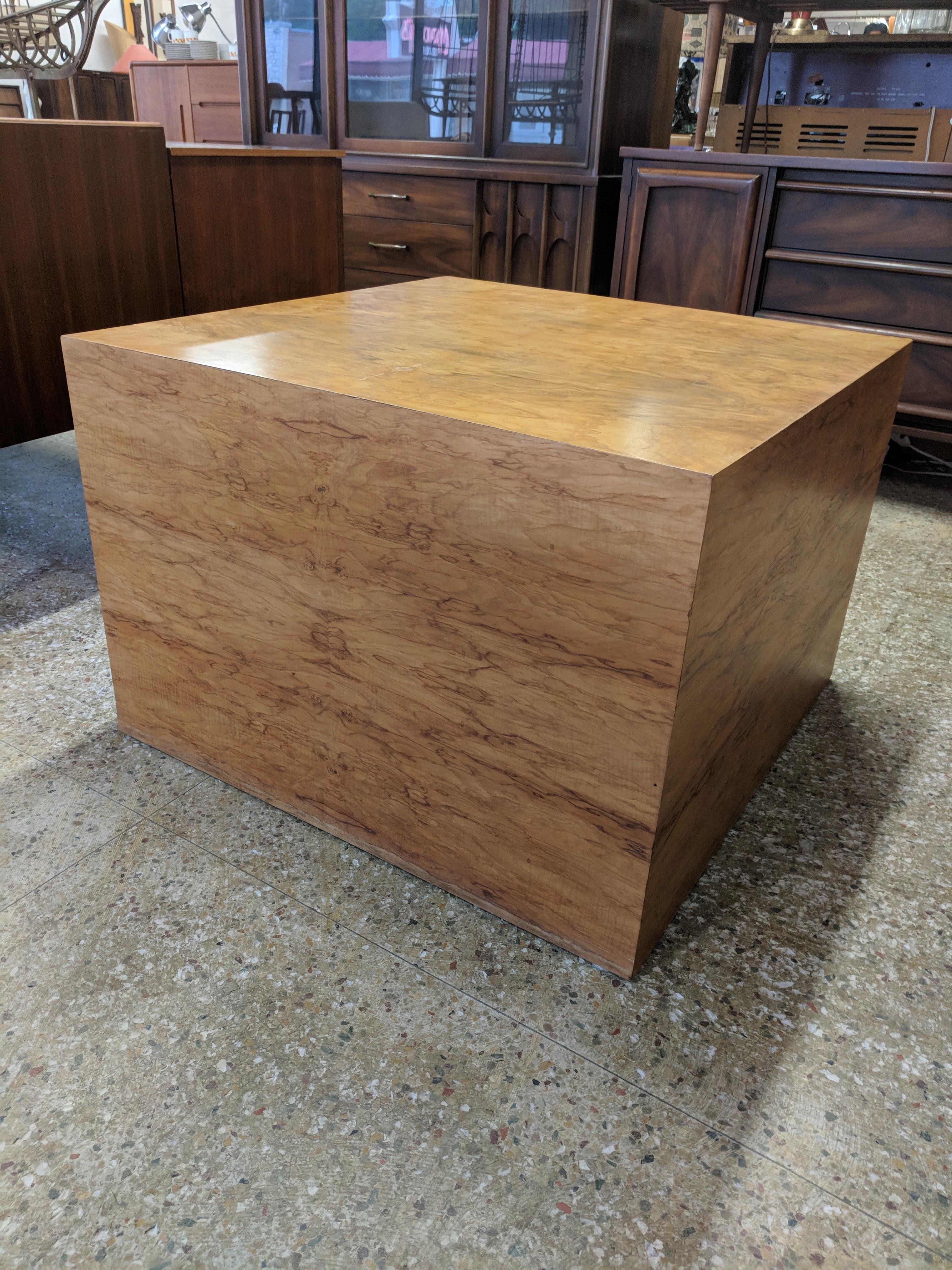 Mid Century Modern Milo Baughman Inspired Burlwood Cube Table For Sale 2