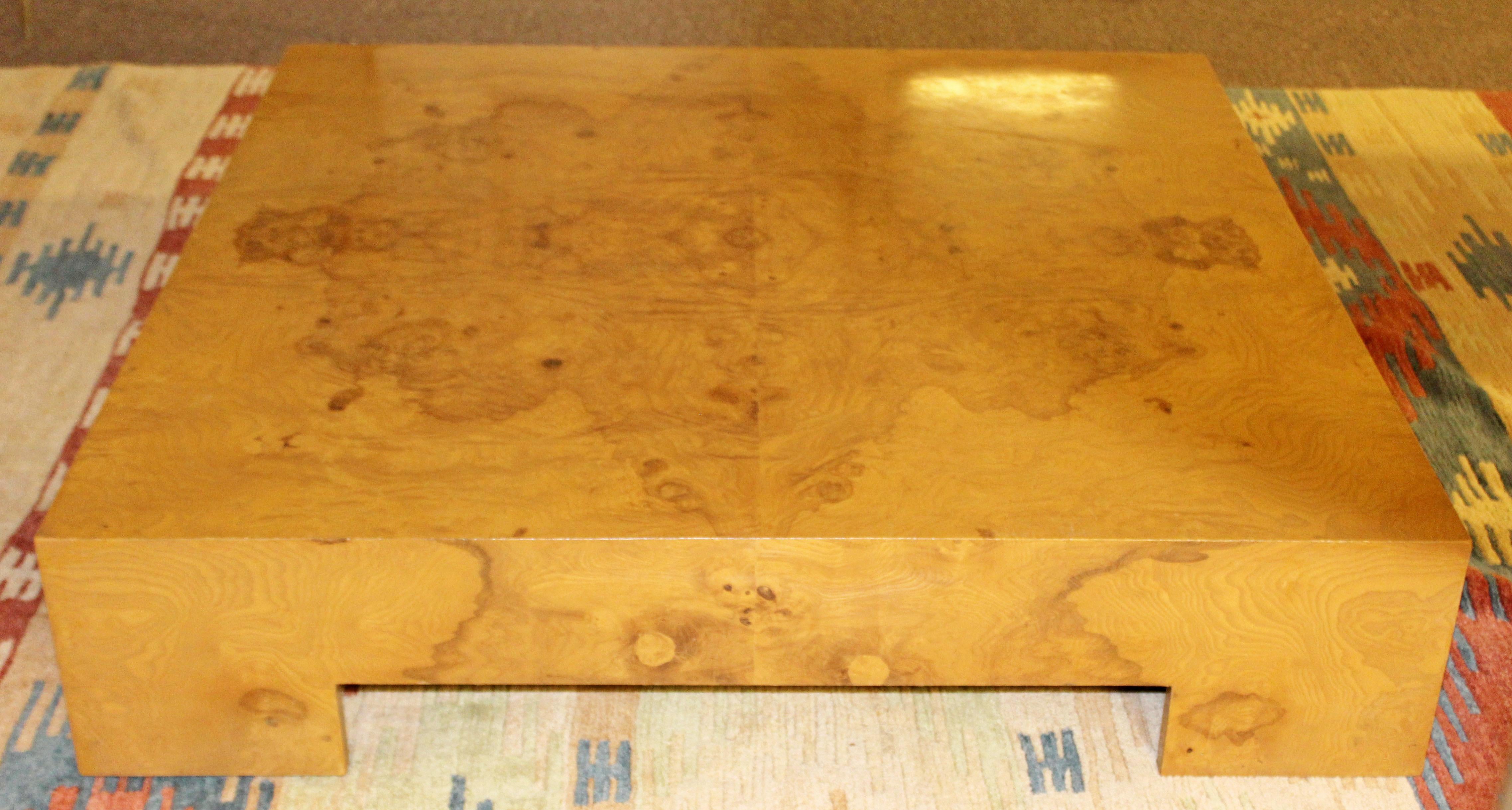 Mid-Century Modern Milo Baughman Large Low Square Burl Wood Coffee Table 1970s 5