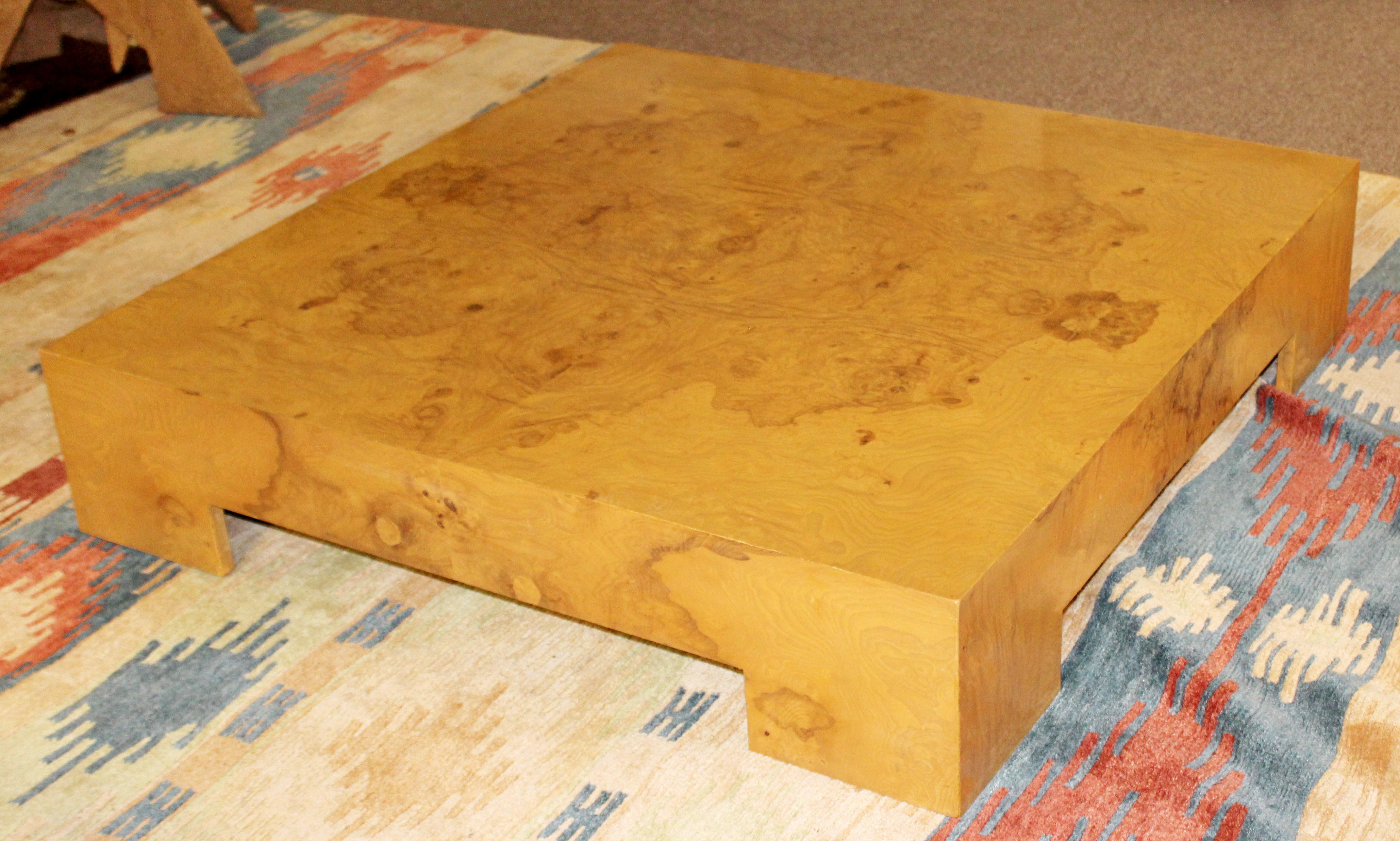 Mid-Century Modern Milo Baughman Large Low Square Burl Wood Coffee Table 1970s 6