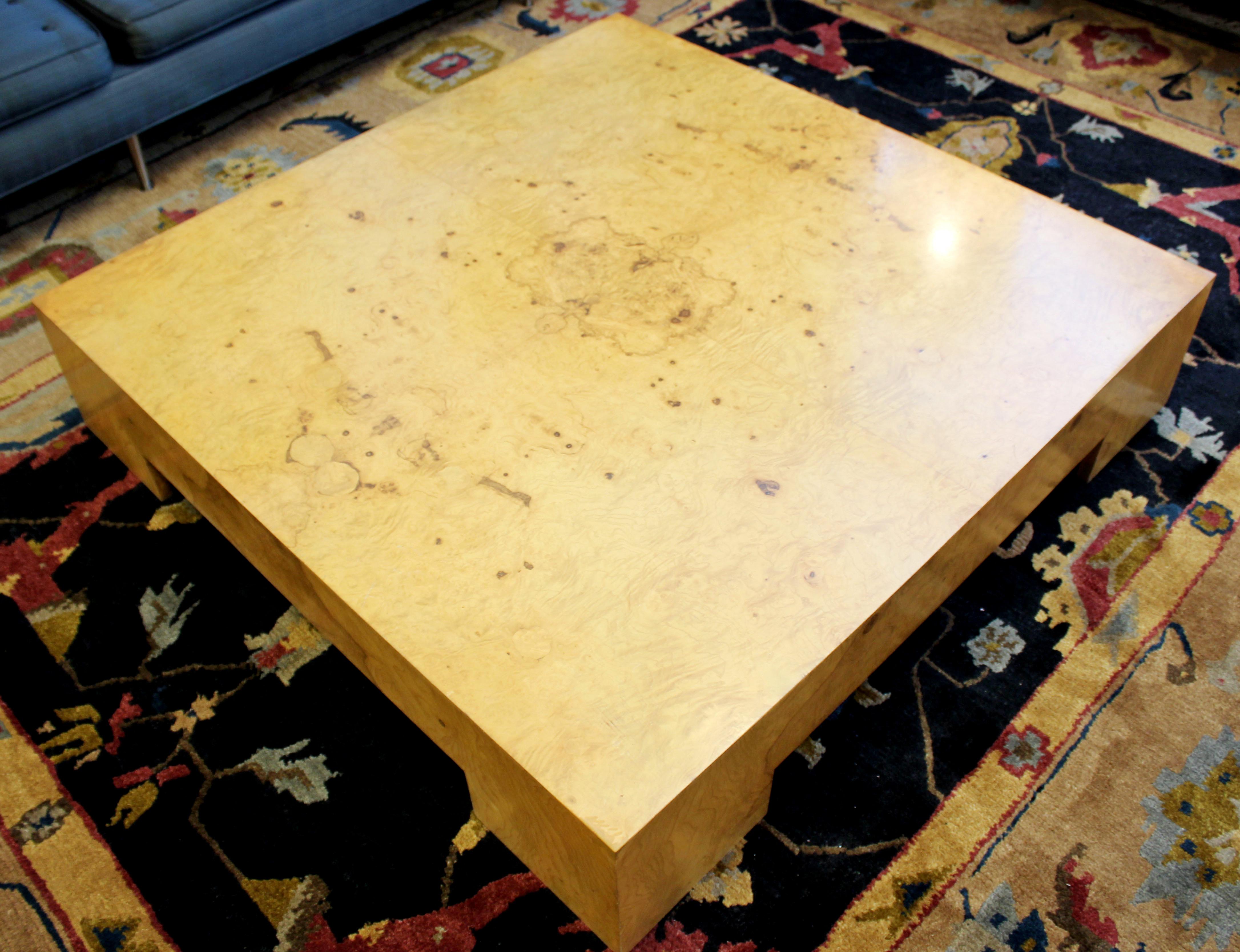 Mid-Century Modern Milo Baughman Large Low Square Burl Wood Coffee Table 1970s In Good Condition In Keego Harbor, MI
