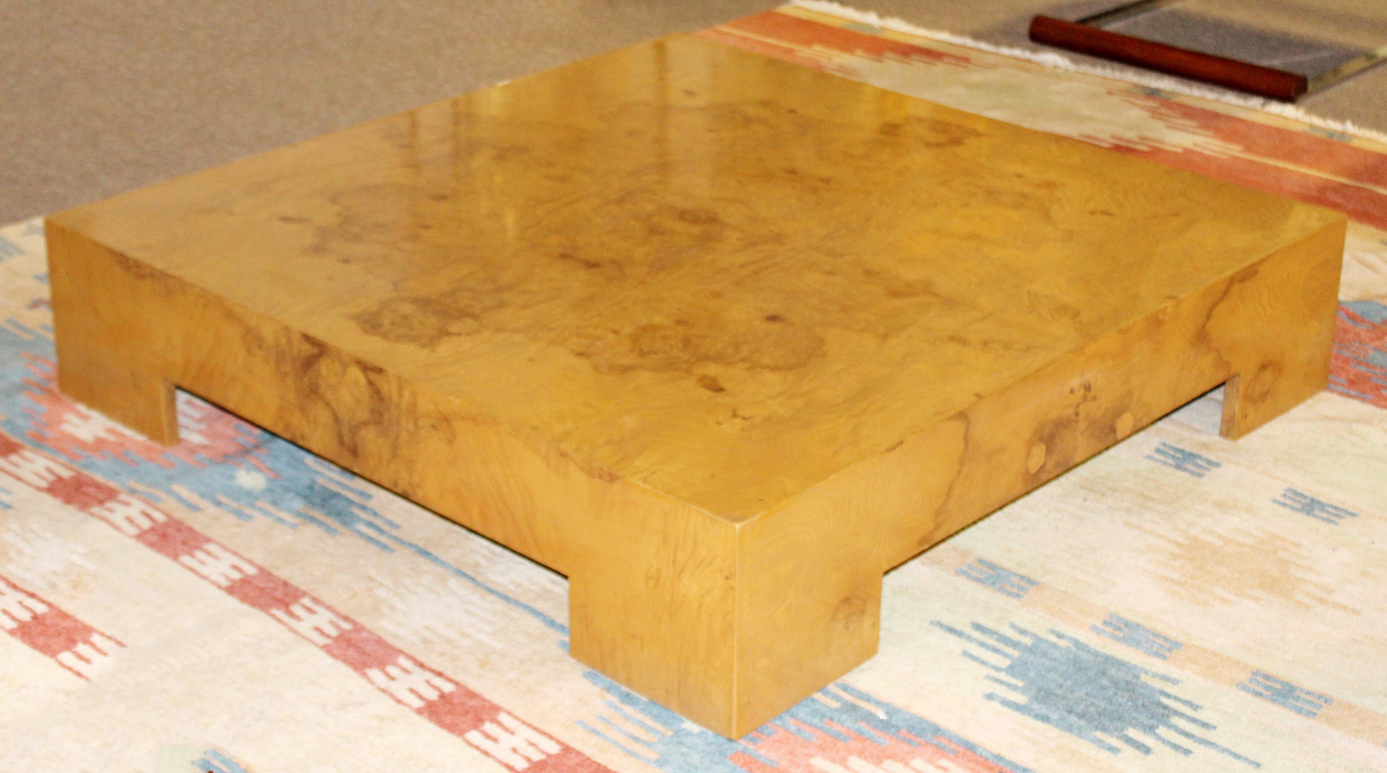 Mid-Century Modern Milo Baughman Large Low Square Burl Wood Coffee Table 1970s 4