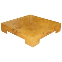 Mid-Century Modern Milo Baughman Large Low Square Burl Wood Coffee Table, 1970s
