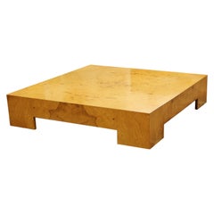 Mid-Century Modern Milo Baughman Large Low Square Burl Wood Coffee Table 1970s