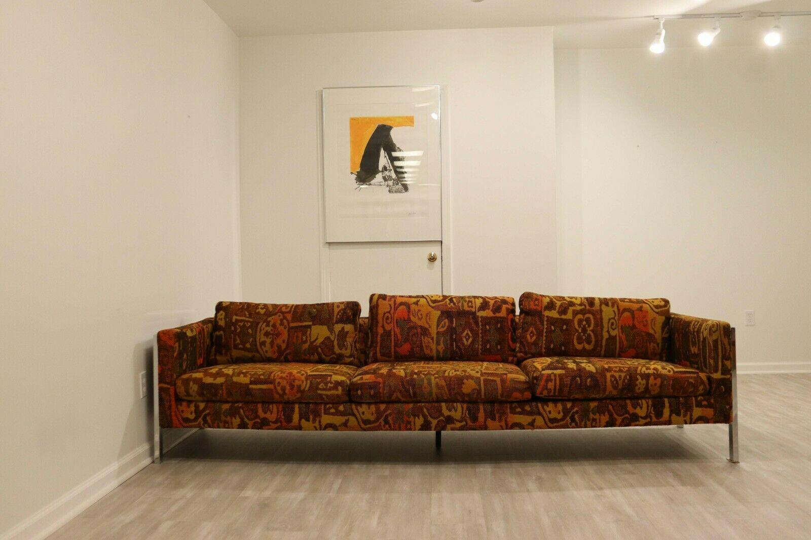 Mid-Century Modern Baughman Style Modern Chrome Sofa w Lenor Larsen Style Fabric 7