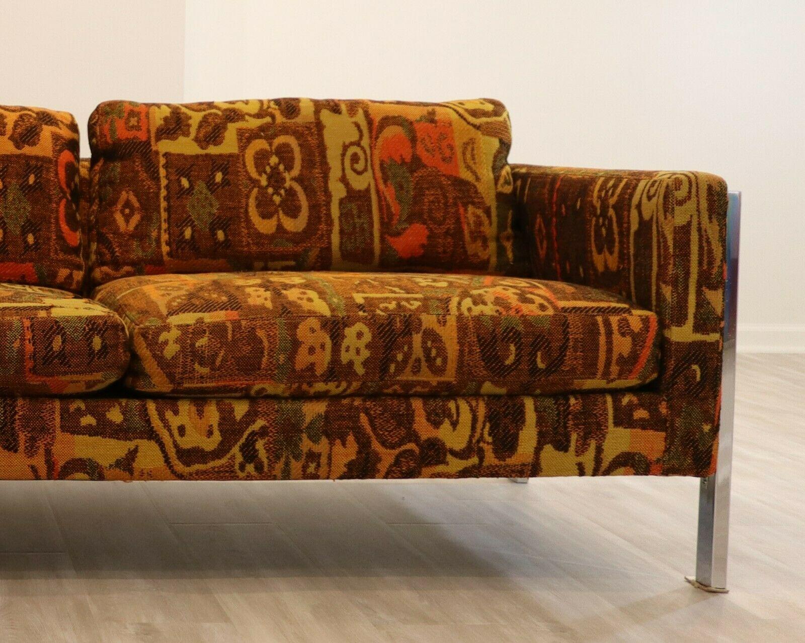 Mid-Century Modern Baughman Style Modern Chrome Sofa w Lenor Larsen Style Fabric 1