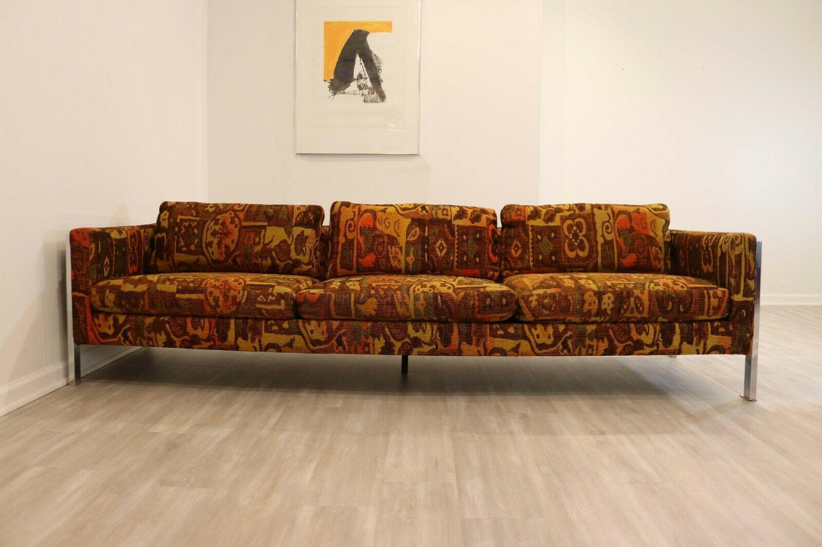 Mid-Century Modern Baughman Style Modern Chrome Sofa w Lenor Larsen Style Fabric 2