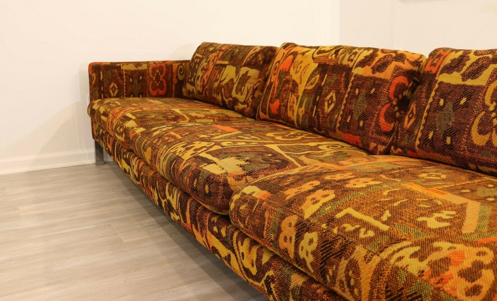 Mid-Century Modern Baughman Style Modern Chrome Sofa w Lenor Larsen Style Fabric 3