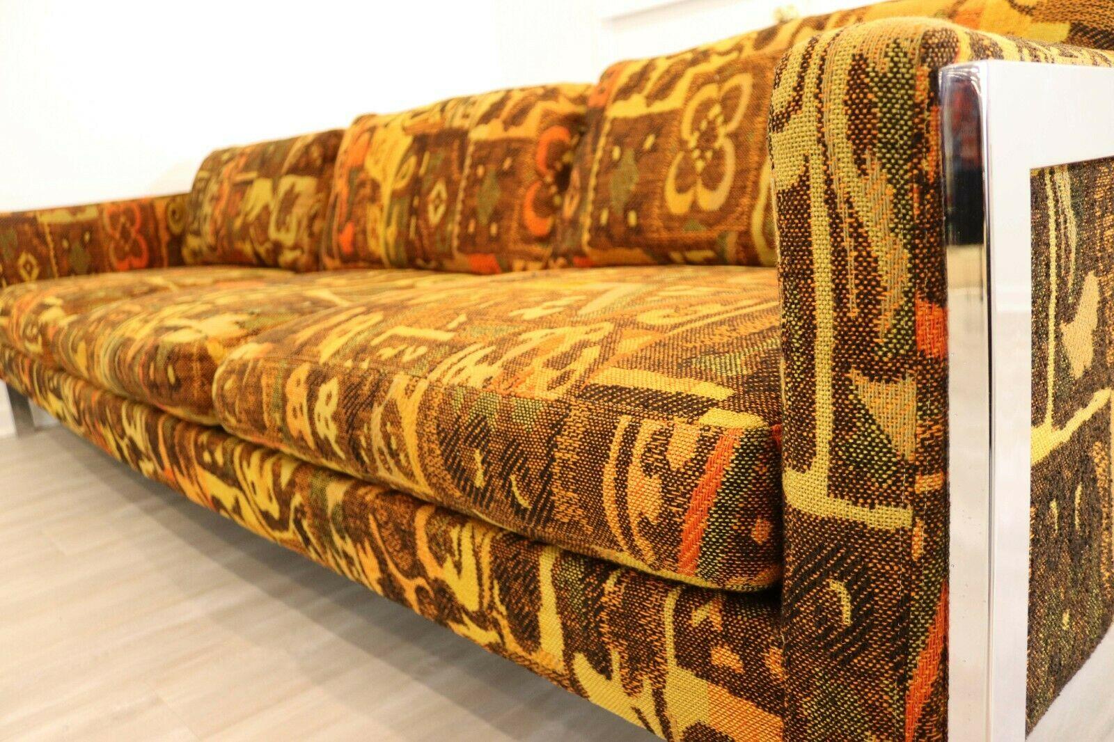 Mid-Century Modern Baughman Style Modern Chrome Sofa w Lenor Larsen Style Fabric 4