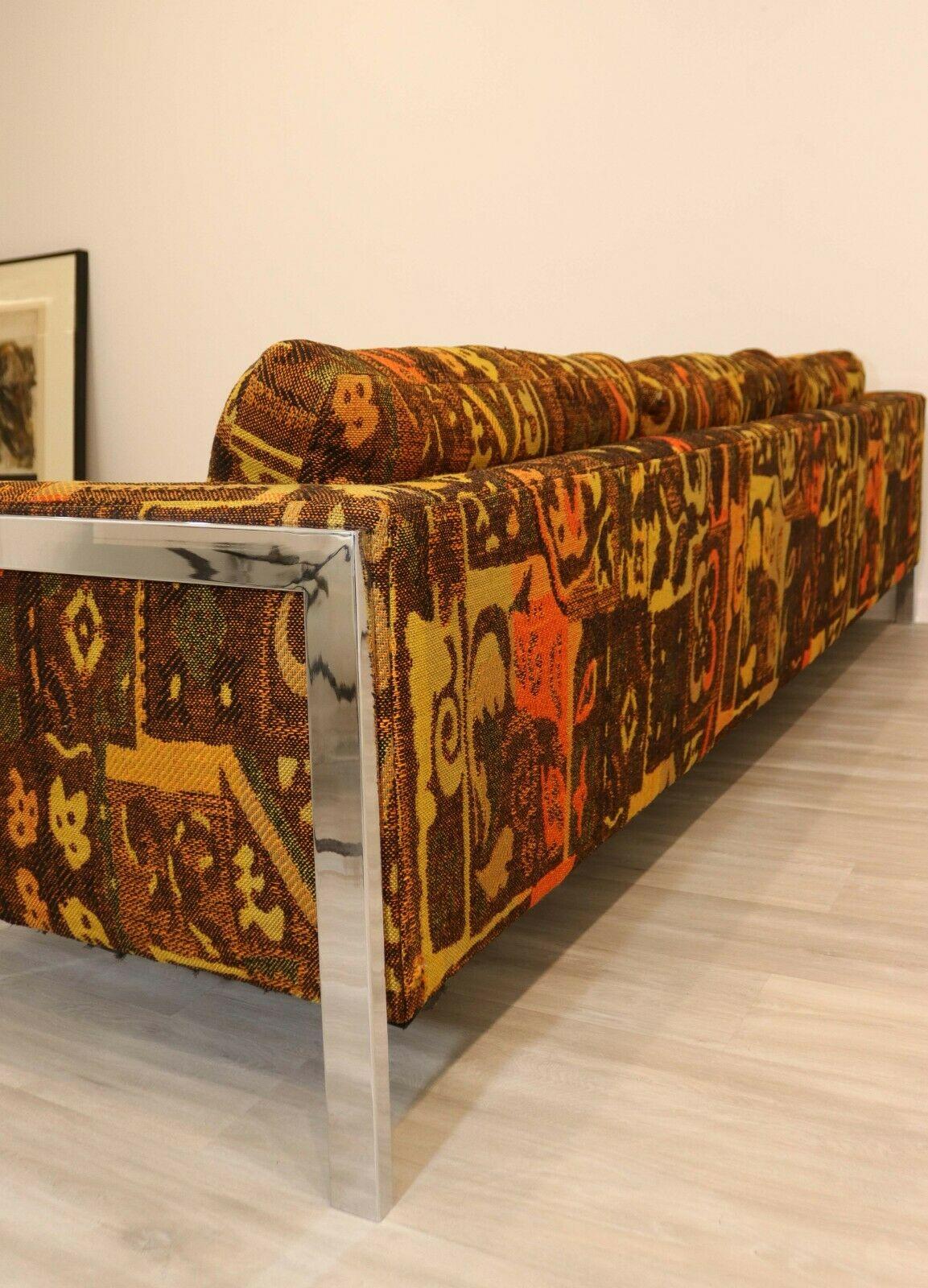 Mid-Century Modern Baughman Style Modern Chrome Sofa w Lenor Larsen Style Fabric 5